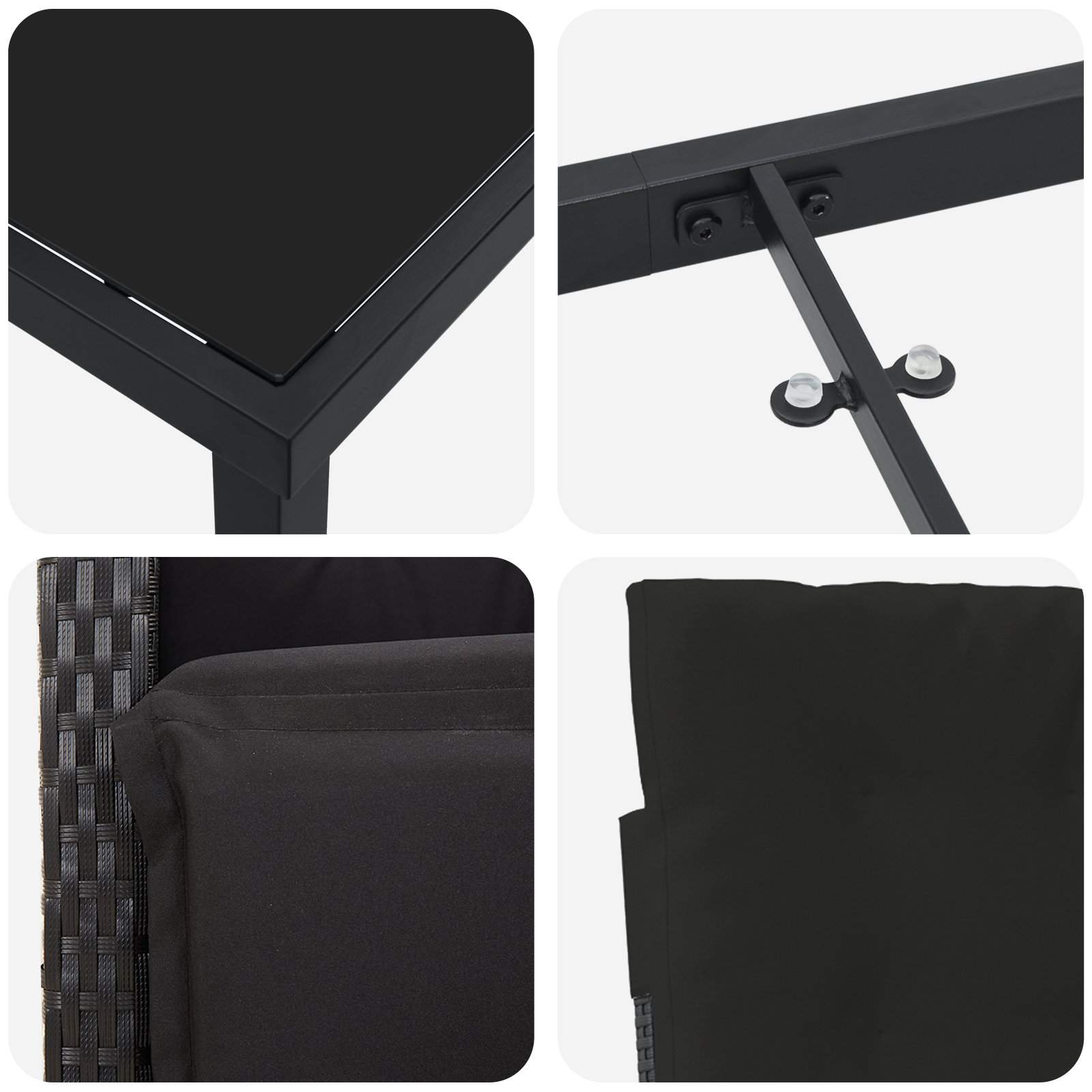 Set de dining pentru grădină  5 piese cu perne Ratan Polimeric Negru, Masa de grădină  Negru 160x80x73 cm Sticlă Temperată GartenMobel Dekor