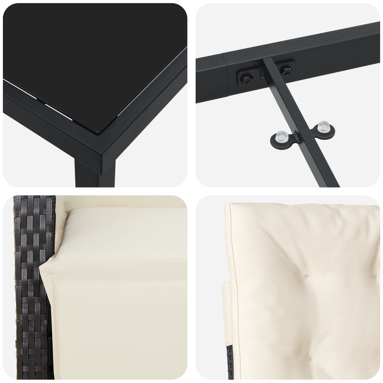 Set de dining pentru grădină  cu 7 piese și perne Negru Ratan Poli, Masă de grădină  Neagră 160x80x73 cm Sticlă Temperată GartenMobel Dekor