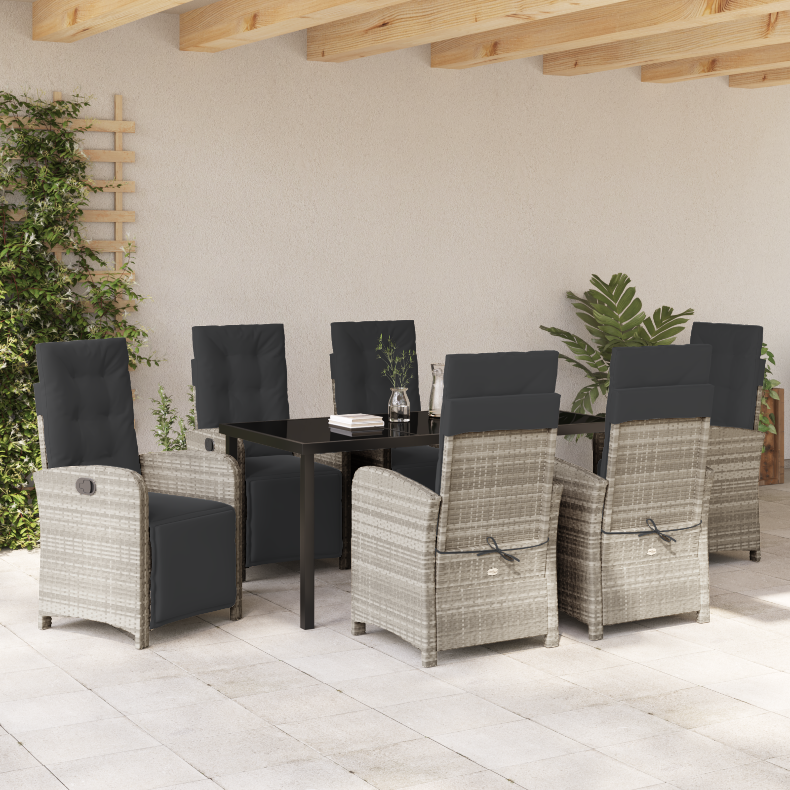 Set Mese Grădină cu Perne pentru 7 Persoane, Gri Deschis, Poliratan GartenMobel Dekor