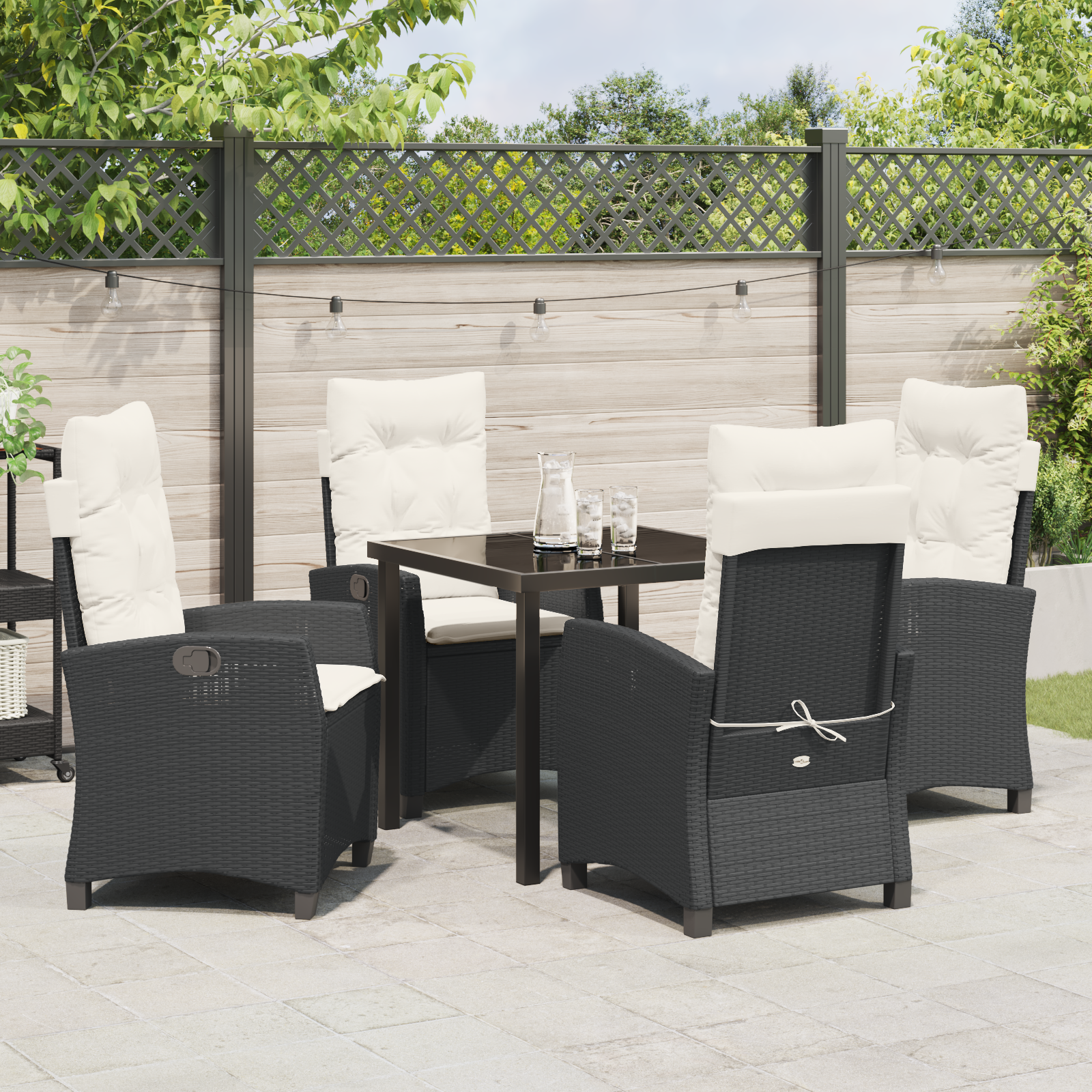 Set de Dining Grădină cu Pernă Negru Poliratan GartenMobel Dekor