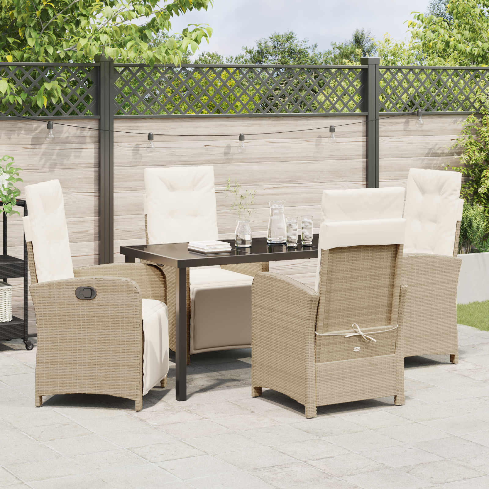 Set de Masă pentru Grădină cu Perne Bej Poly Ratan GartenMobel Dekor