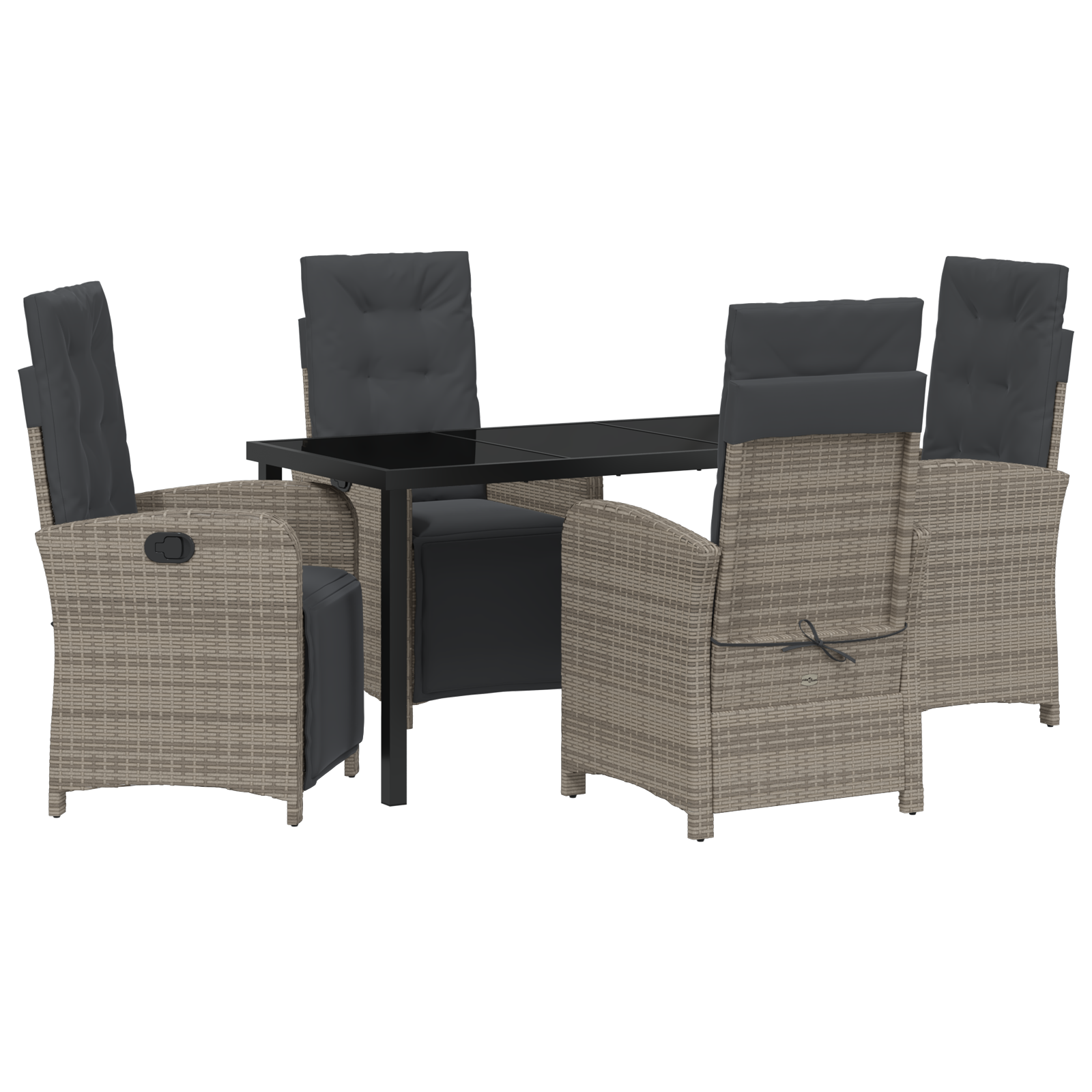 Set de dining pentru grădină cu 5 piese și perne din ratan sintetic gri, Masa de grădină  Black 140x80x73 cm din sticlă pentru fumat GartenMobel Dekor