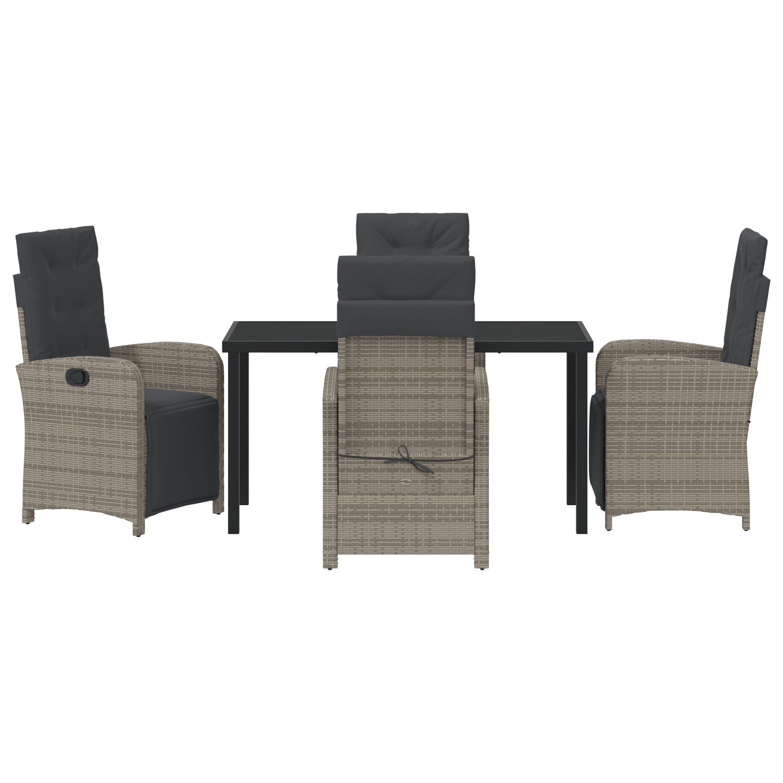 Set de dining pentru grădină cu 5 piese și perne din ratan sintetic gri, Masa de grădină  Black 140x80x73 cm din sticlă pentru fumat GartenMobel Dekor