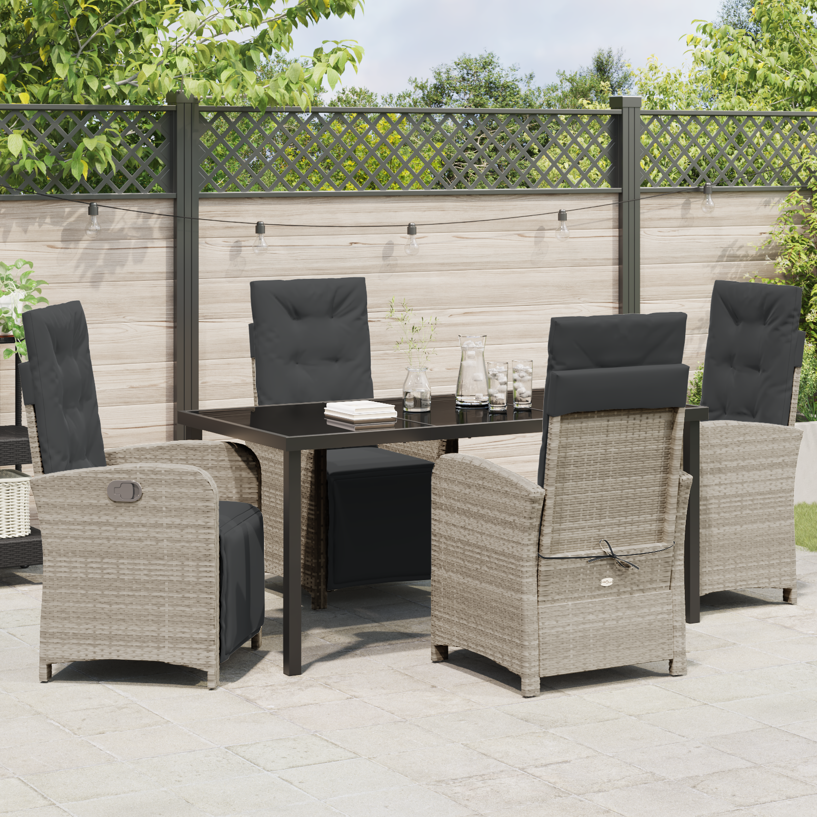 Set de dining pentru grădină din 5 piese cu perne gri deschis din poliratan GartenMobel Dekor
