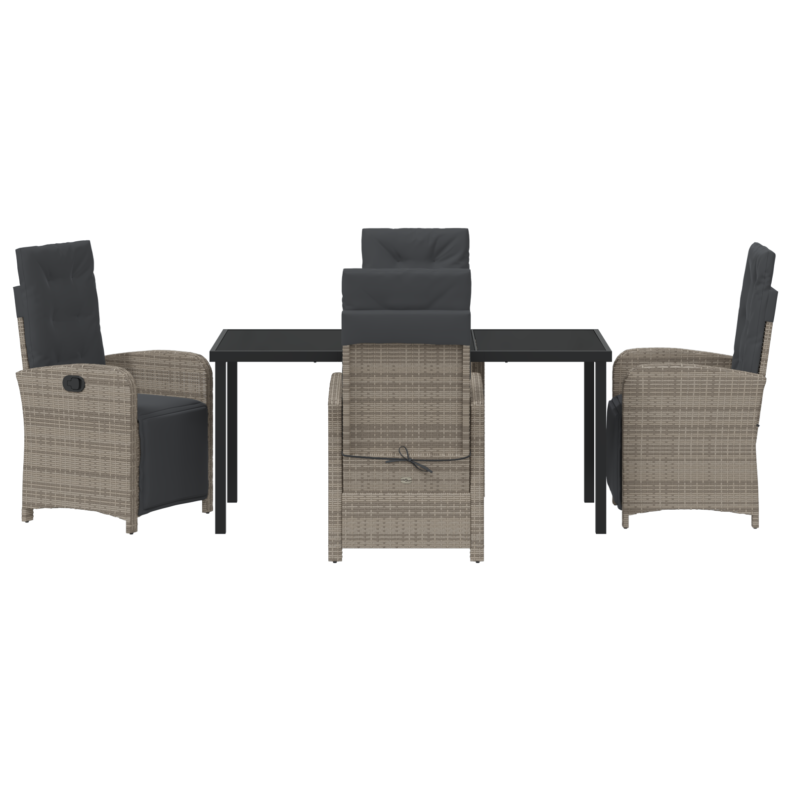 Set de masă pentru grădină cu 5 piese și perne gri din ratan poli, Masă de grădină  Neagră 160x80x73 cm Sticlă securizată GartenMobel Dekor