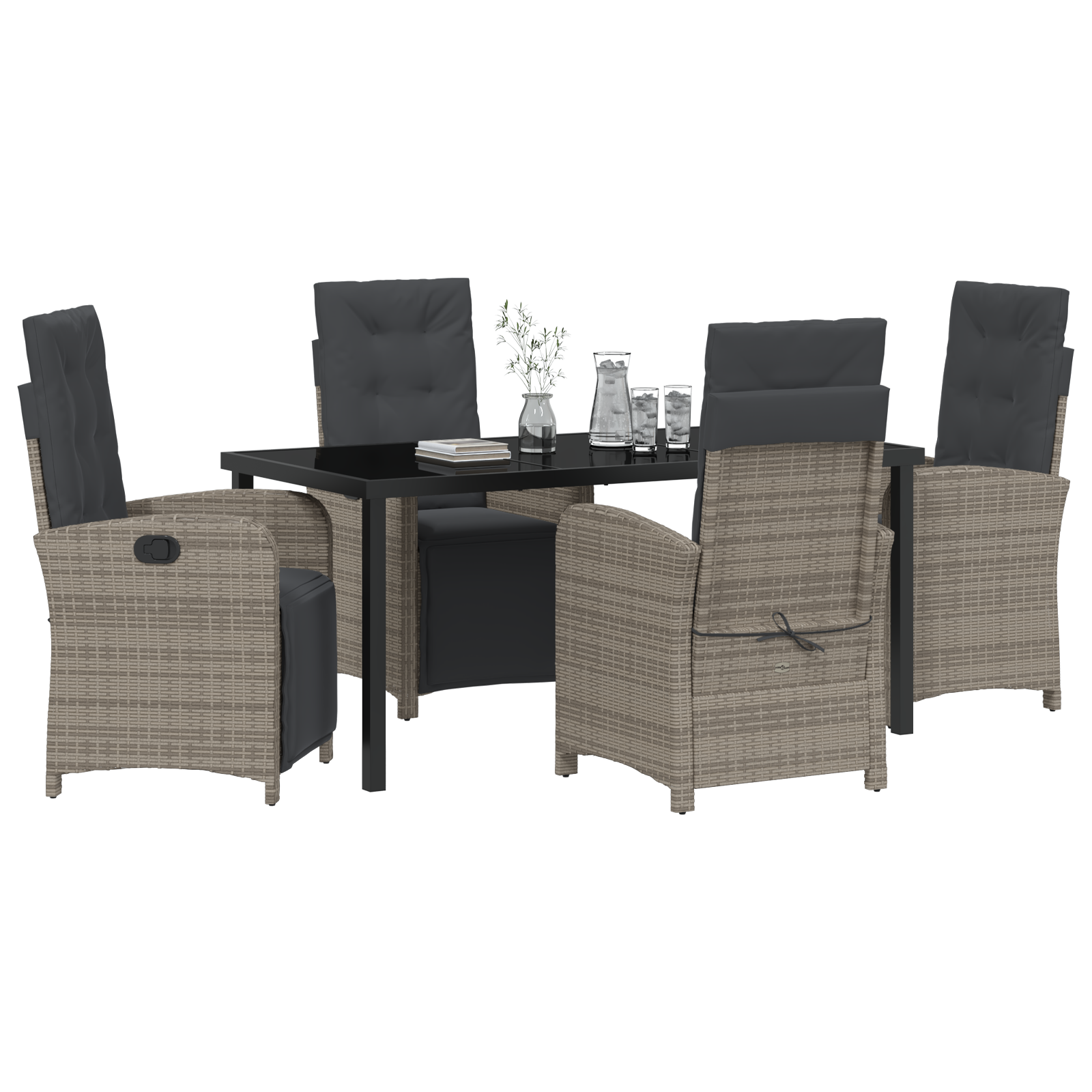 Set de masă pentru grădină cu 5 piese și perne gri din ratan poli, Masă de grădină  Neagră 160x80x73 cm Sticlă securizată GartenMobel Dekor