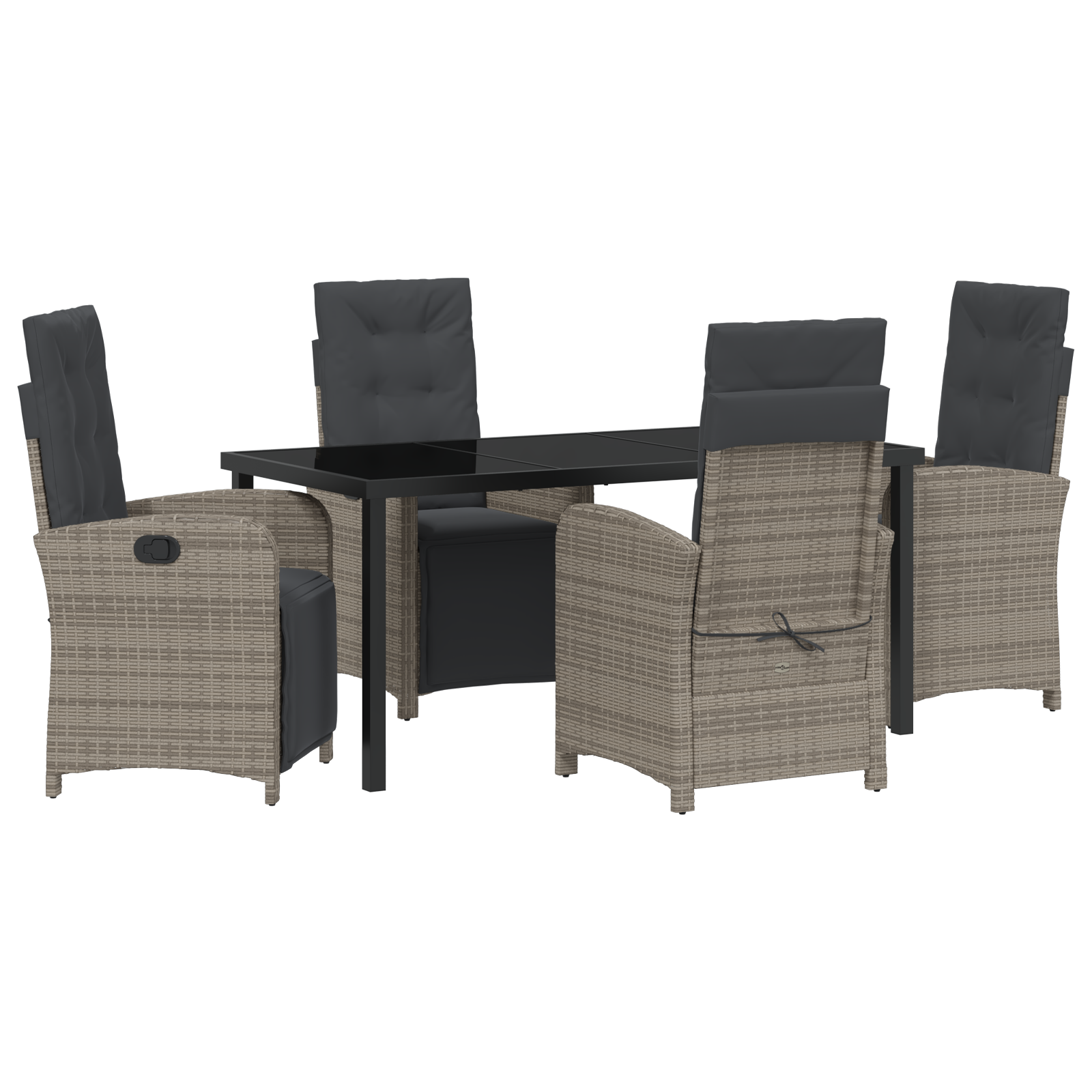 Set de masă pentru grădină cu 5 piese și perne gri din ratan poli, Masă de grădină  Neagră 160x80x73 cm Sticlă securizată GartenMobel Dekor