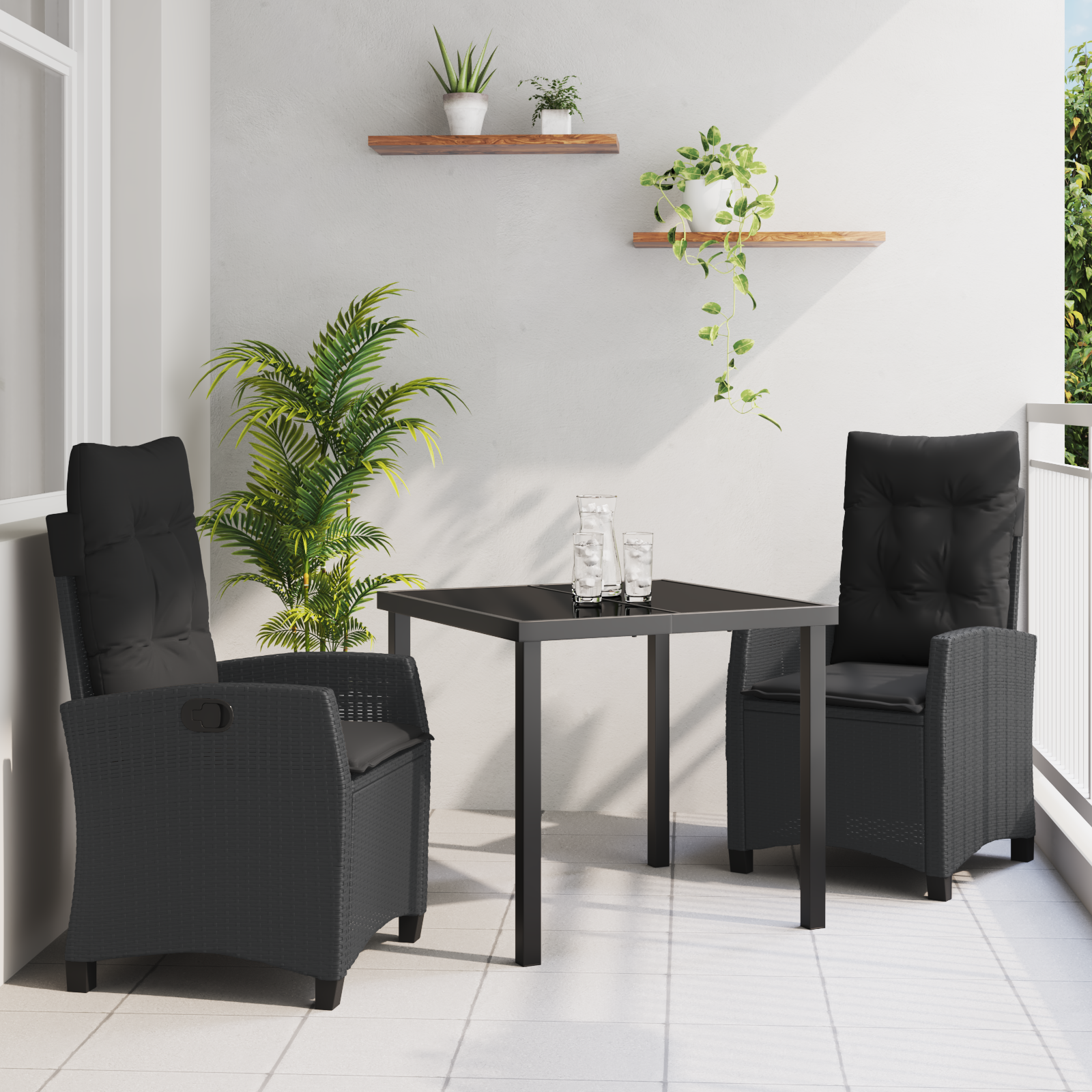 Set masă grădină 3 piese cu perne Negru Poliratan GartenMobel Dekor