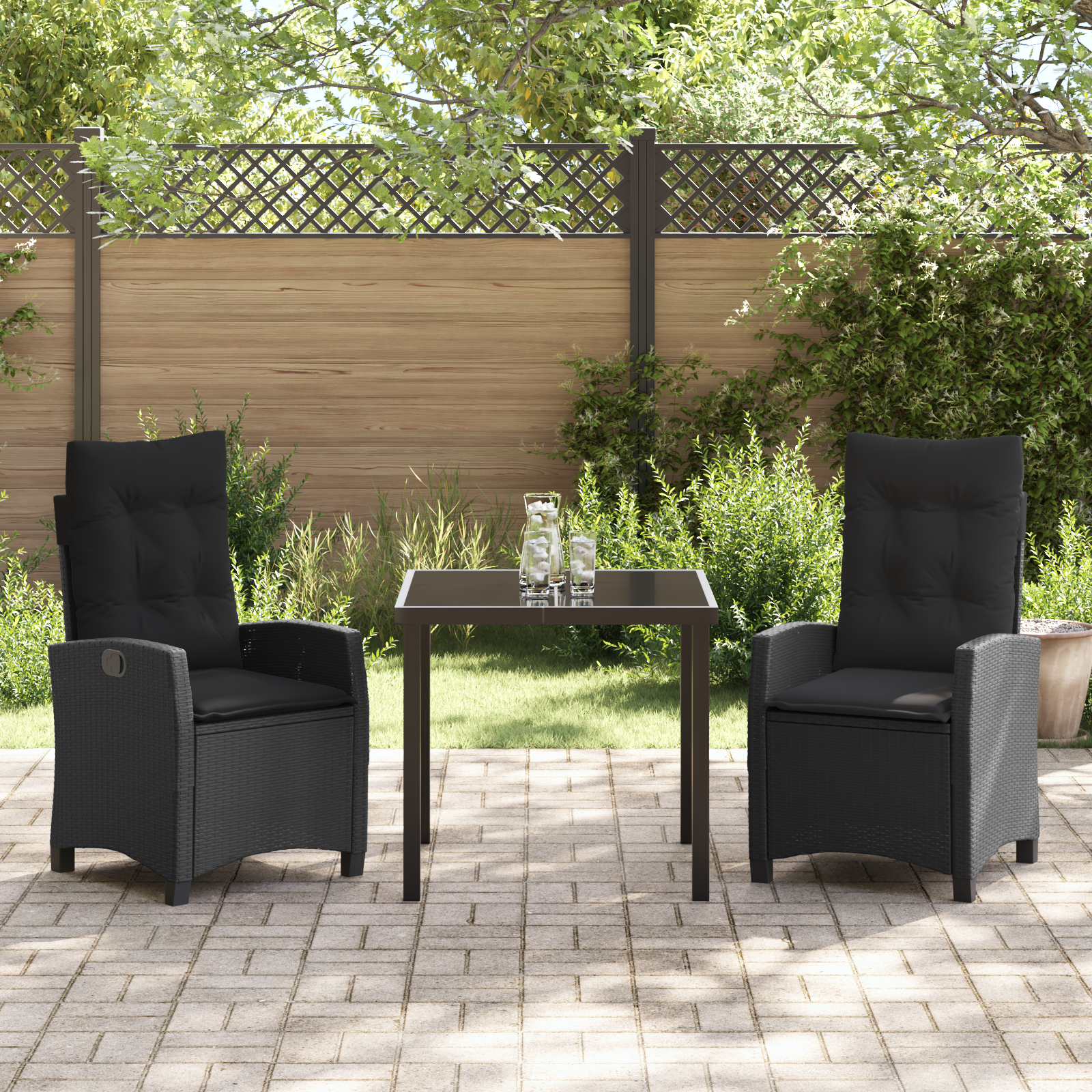 Set masă grădină 3 piese cu perne Negru Poliratan GartenMobel Dekor