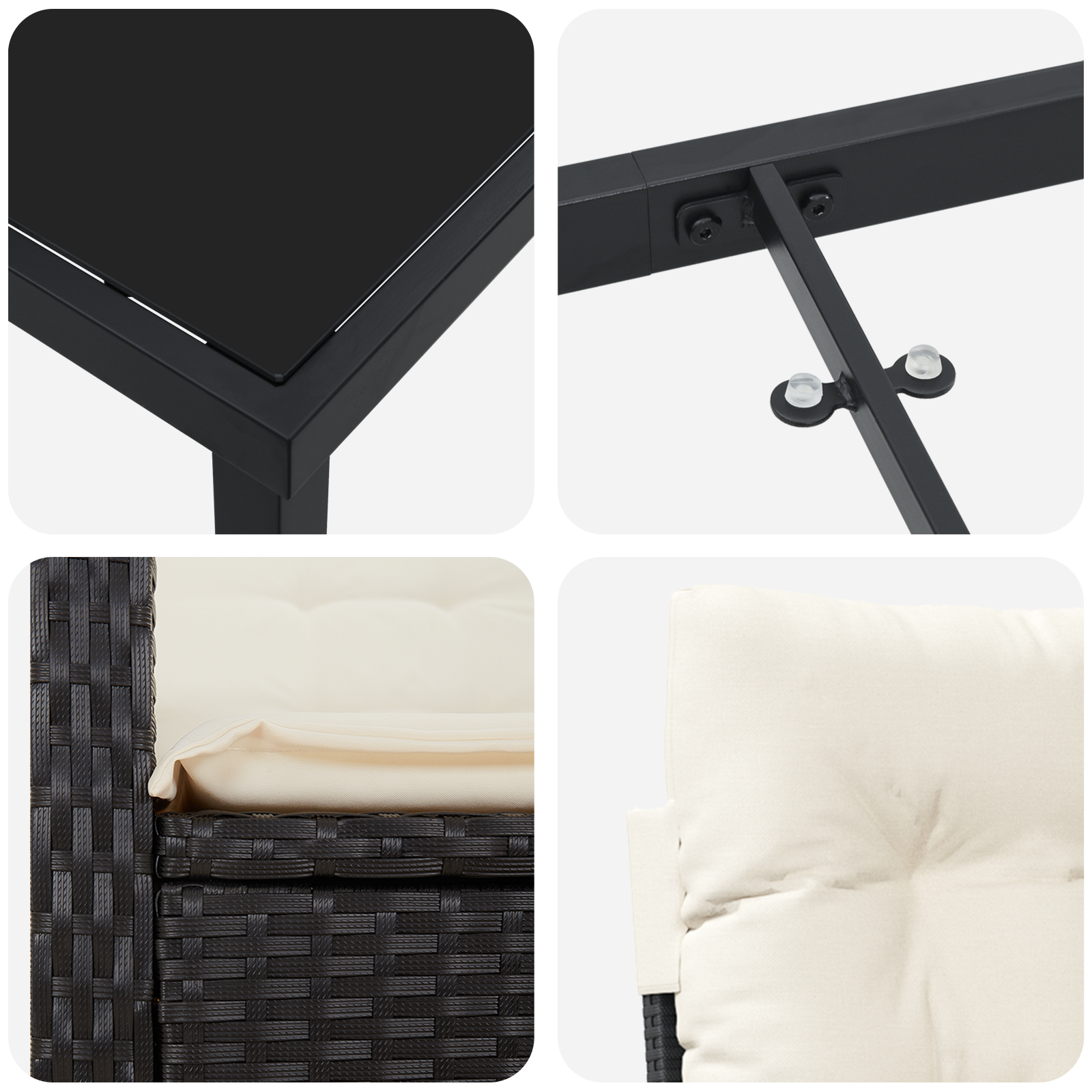 Set masă grădină cu perne Negru Ratan Polimer GartenMobel Dekor