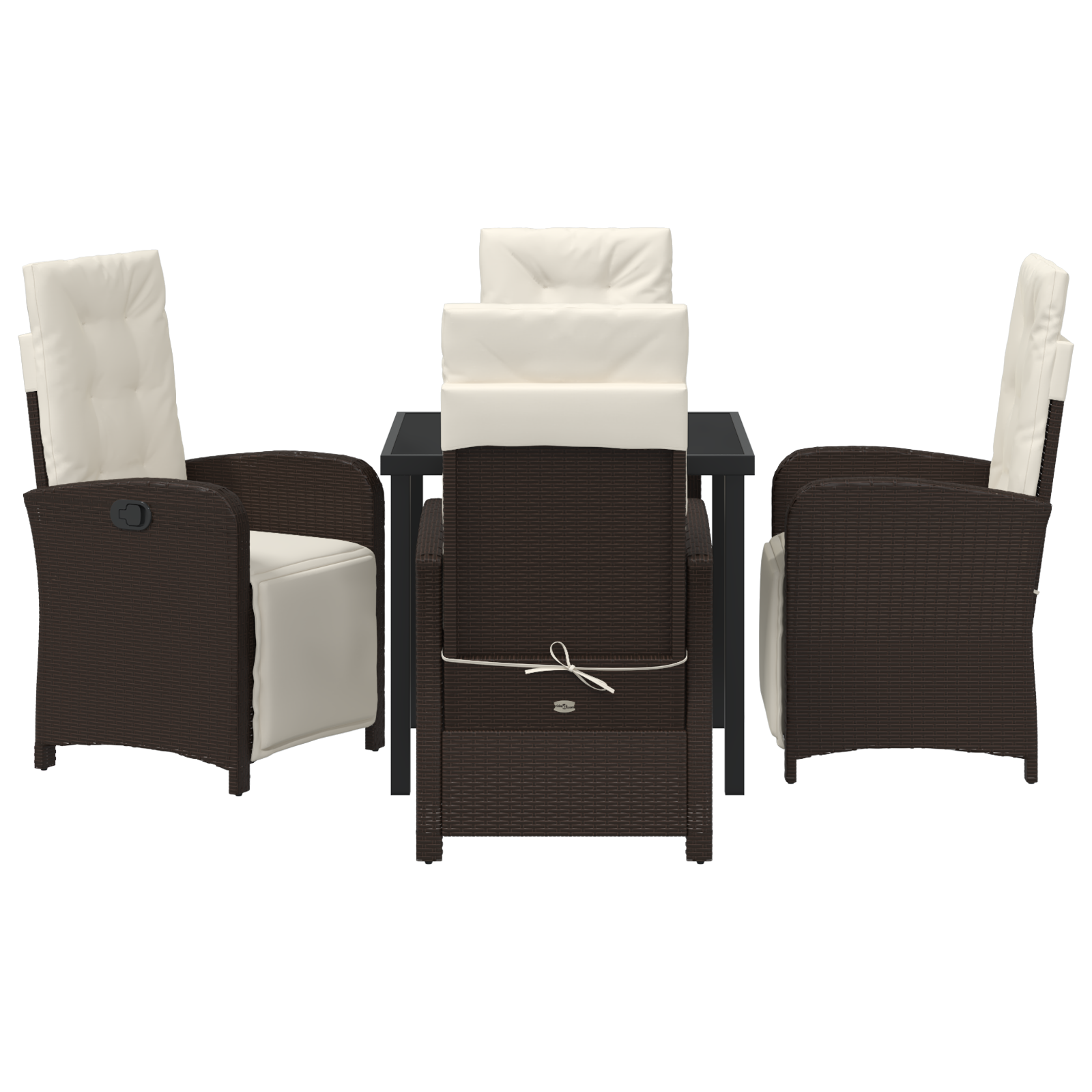 Set Masă 5 Piese Grădină cu Perne Ratan Maro, Masă Grădină  Neagră 80x80x73 cm din Sticlă Siguranță GartenMobel Dekor