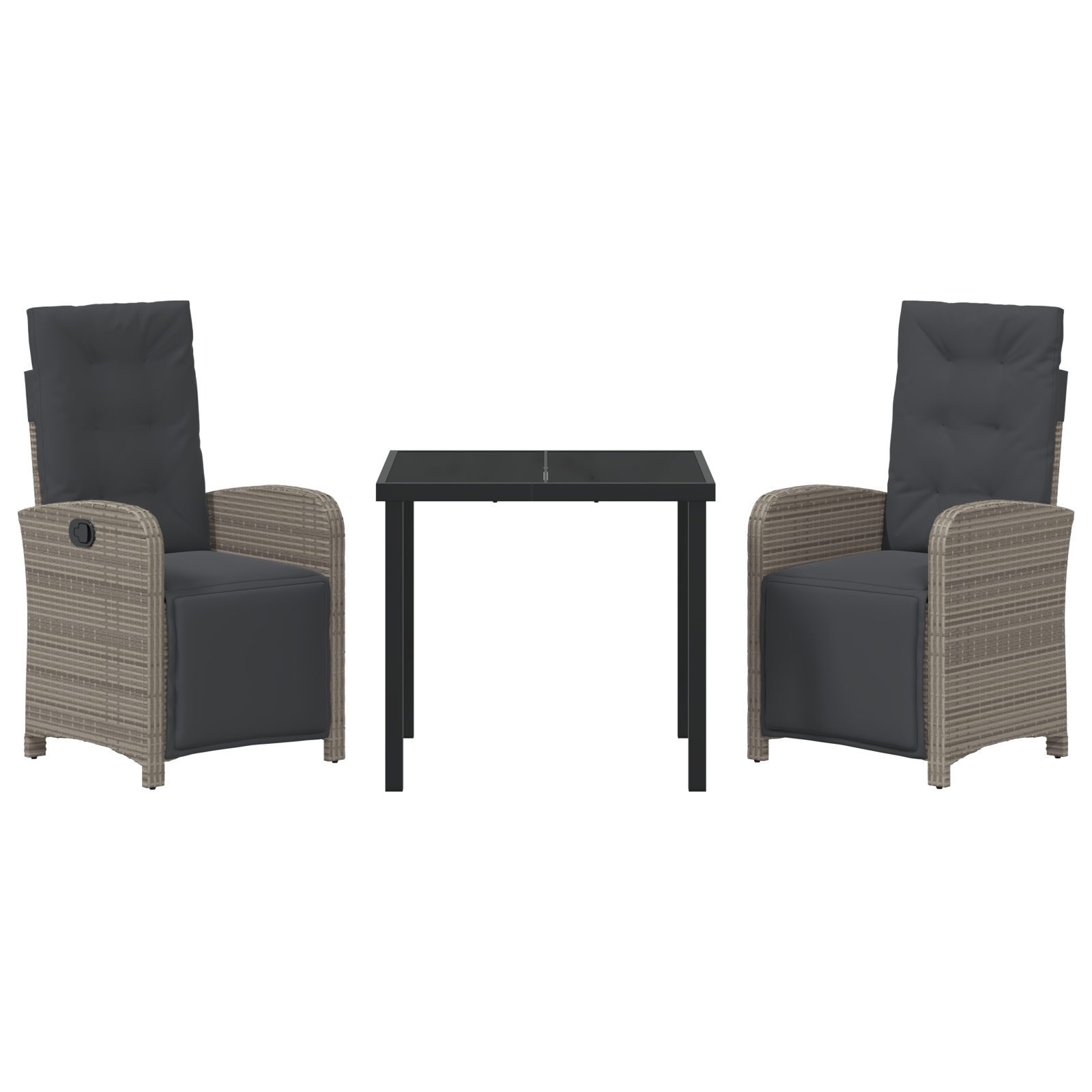 Set mese grădină  3 Piese cu perne Gri Poliratan, Masă grădină  Neagră 80x80x73 cm din sticlă securizată GartenMobel Dekor