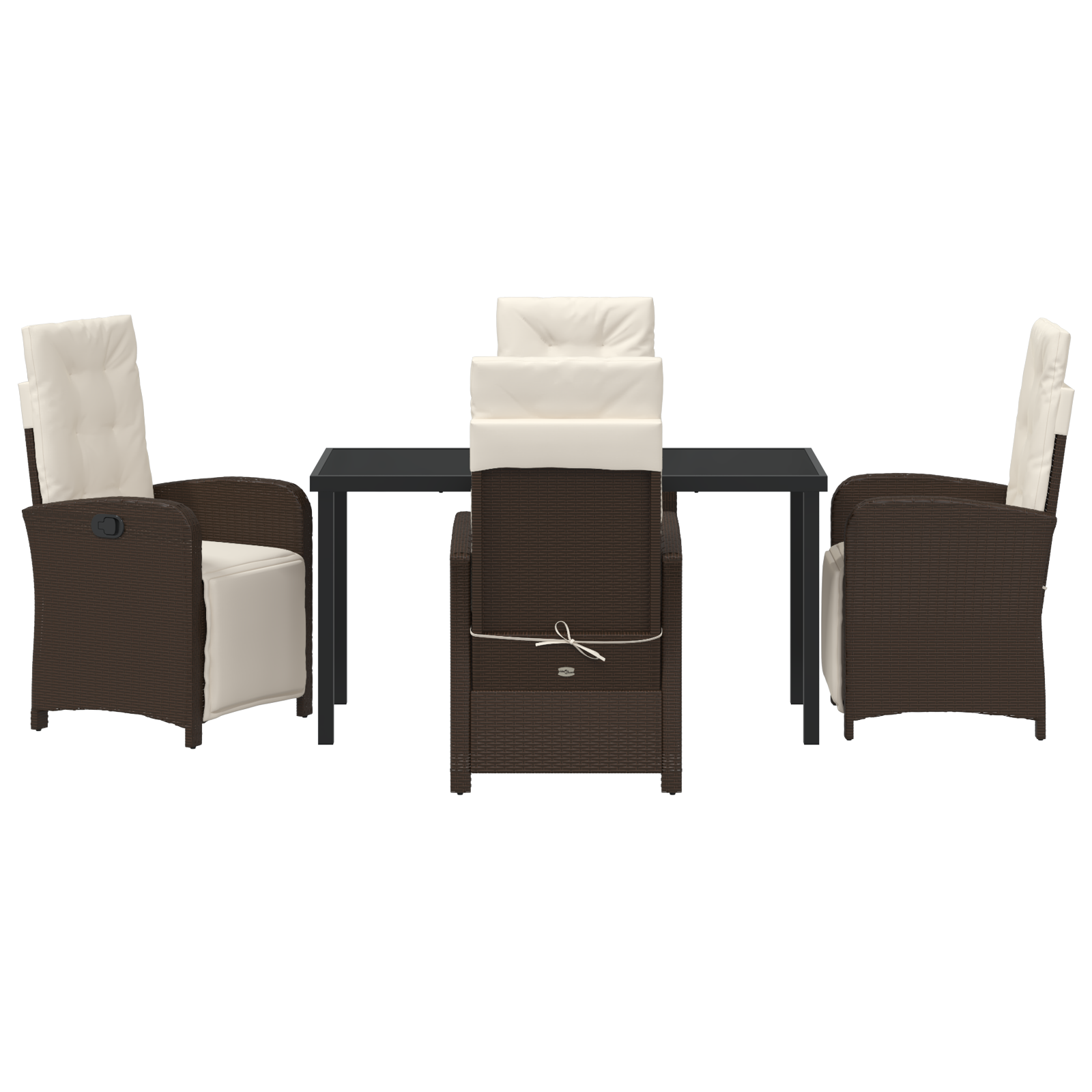 Set mese grădină 5 piese și perne din ratan polimeric maro, Masa grădină  neagră 140x80x73 cm, sticlă întărită GartenMobel Dekor
