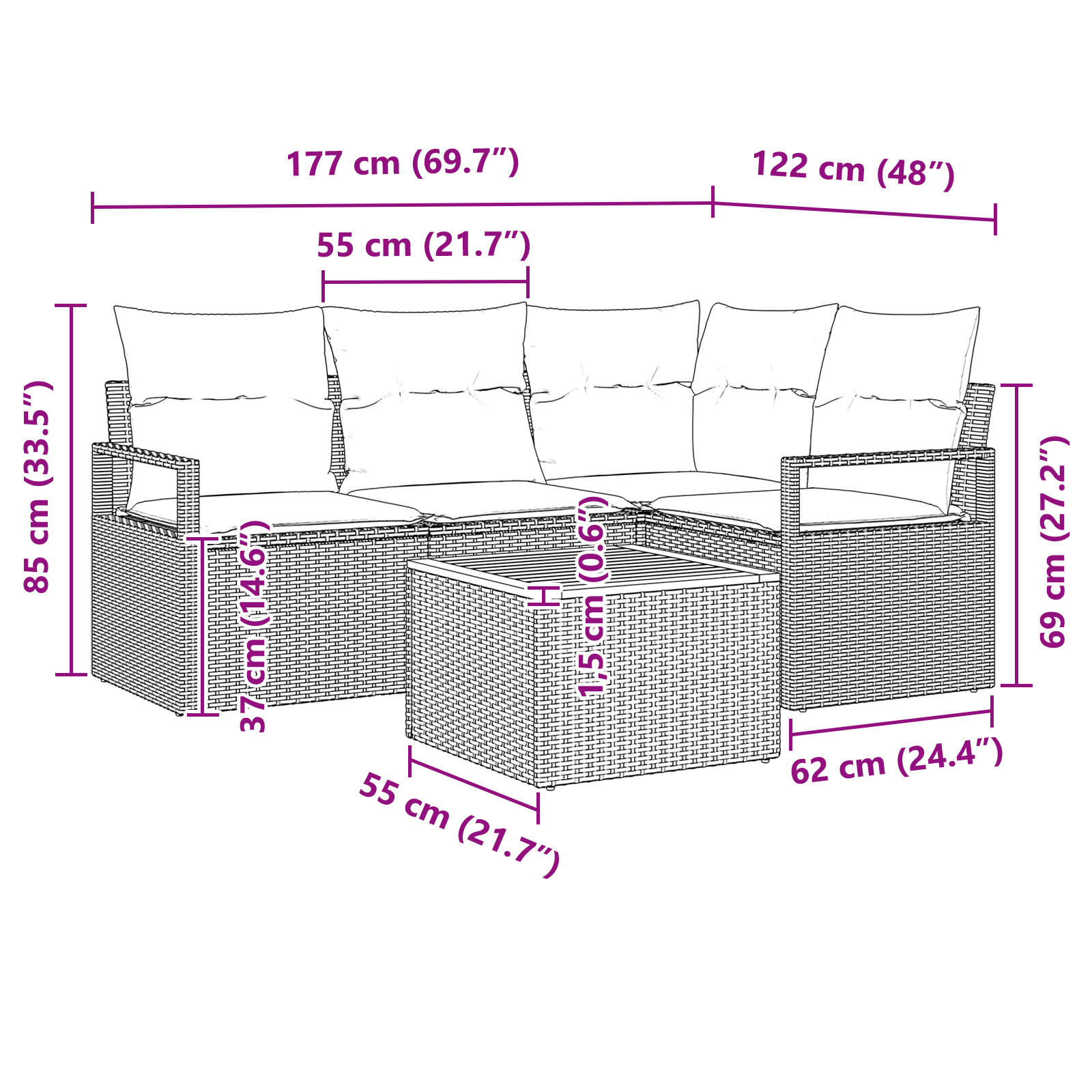 Set canapea de grădină cu perne, 5 piese, poliratan negru și acacia GartenMobel Dekor