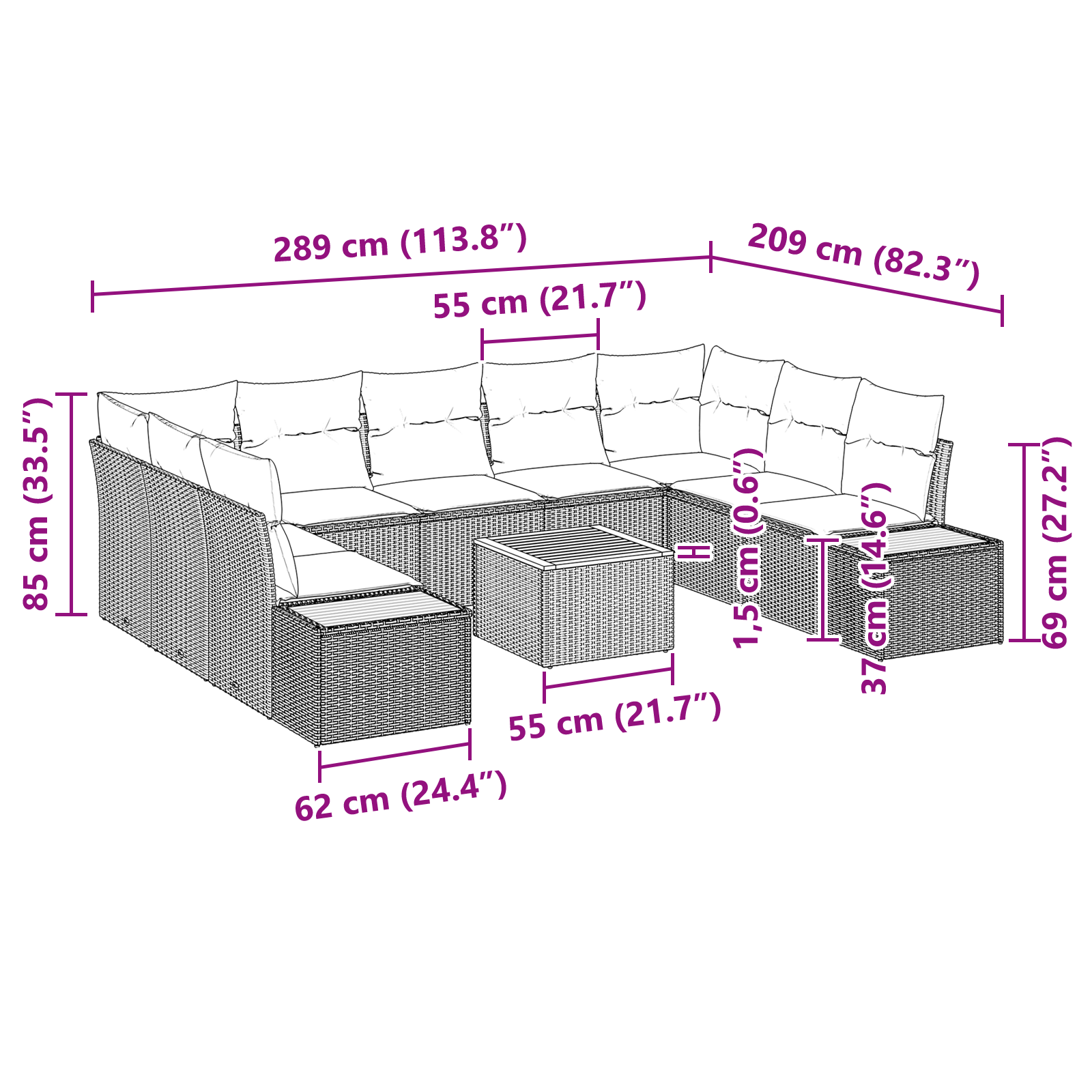 Set de Canapea de Grădină cu 10 Piese cu Perne Negru Poli Ratan Acacia GartenMobel Dekor