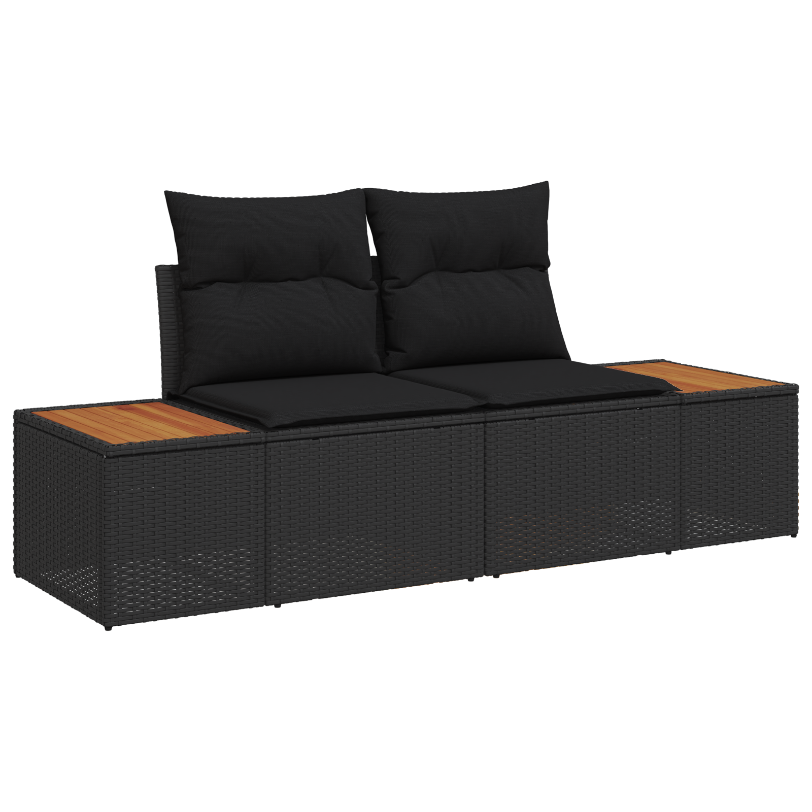 Set de canapea de grădină cu 4 piese și perne negre din Rattan Poli și Acacia GartenMobel Dekor