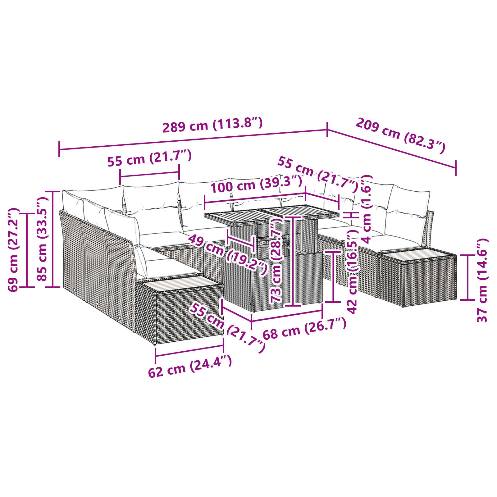 Set de mese pentru grădină cu 10 piese și perne Negru Ratan Poly Acacia GartenMobel Dekor
