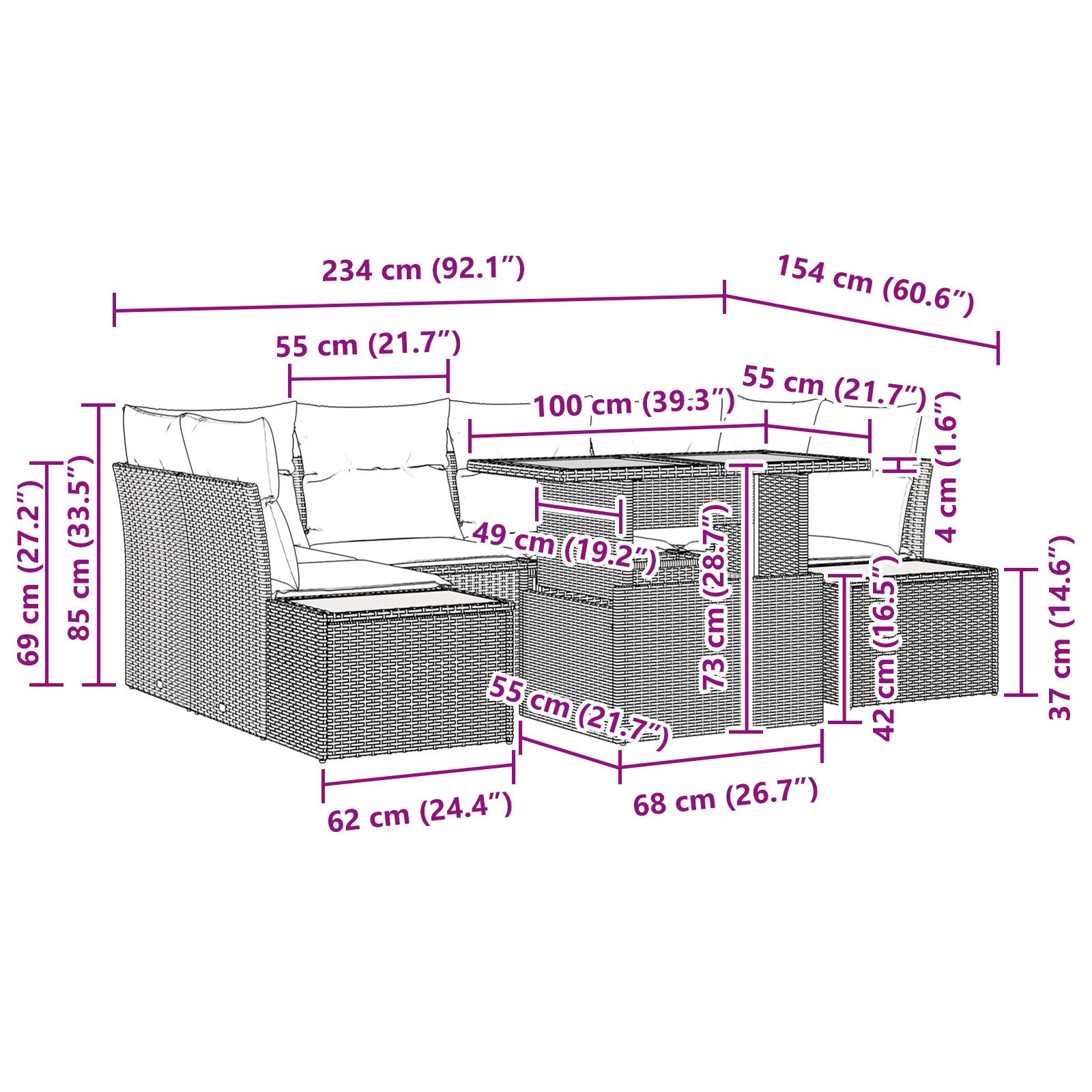 Set masă grădină 7 piese cu perne Negru Poliratan Acacia GartenMobel Dekor