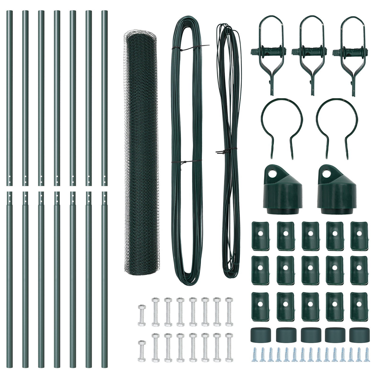 Gard Hexagonal  Verde 1x10 m Oțel, Posturi de Gard  7 buc Verde Ø32 mm 150 cm Oțel Zincat GartenMobel Dekor