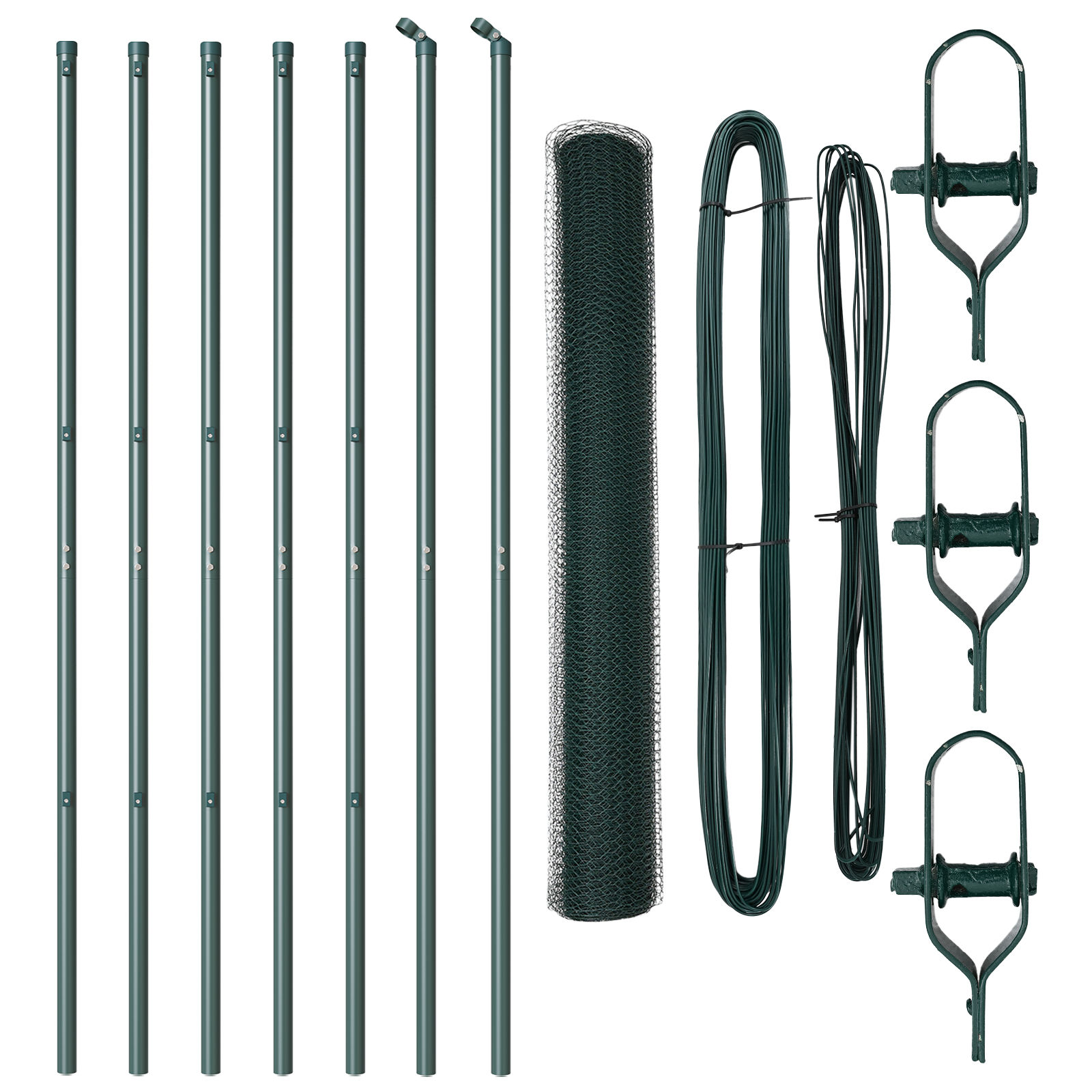Gard Hexagonal  Verde 1x10 m Oțel, Posturi de Gard  7 buc Verde Ø32 mm 150 cm Oțel Zincat GartenMobel Dekor