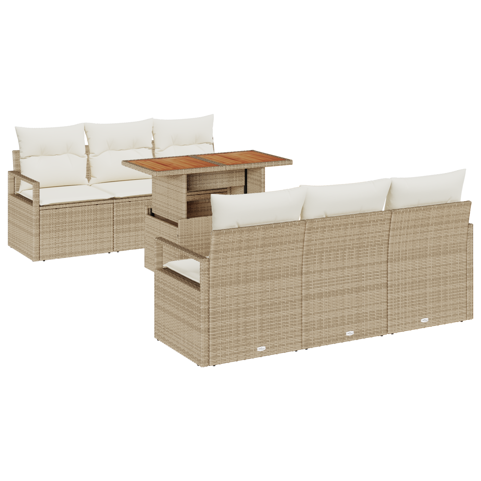 Set de Canapea Grădină 7 Piese cu Perne Bej Rattan Poly, Canapea Grădină 2-Seat cu Depozitare & Perne Bej Rattan Poly GartenMobel Dekor
