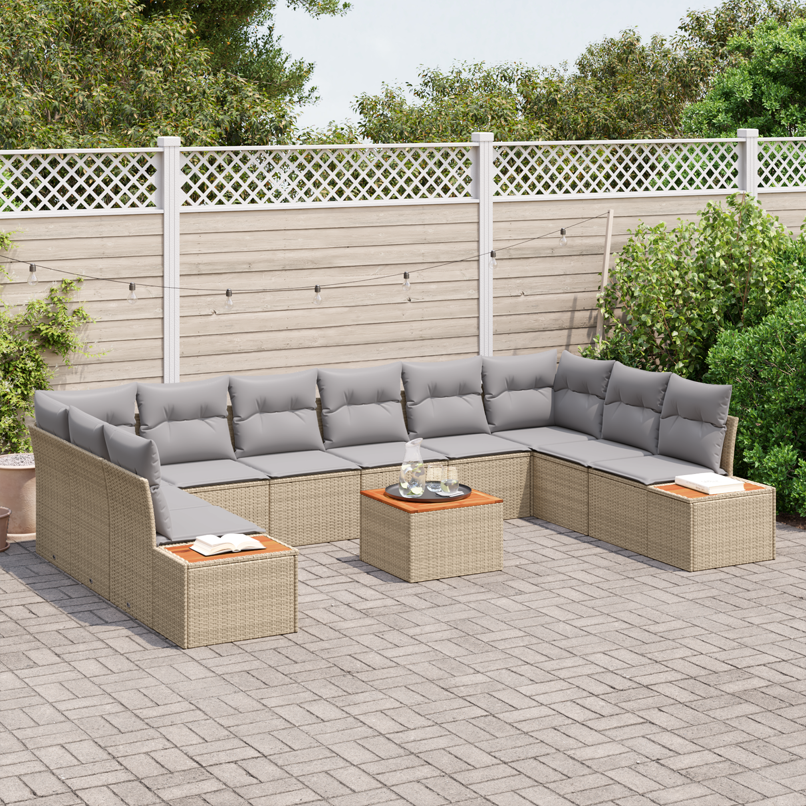 Set de Sofa de Grădină cu Pernuțe Bej Ratan Poliester Acacia, Sofa de Grădină cu 2 Locuri cu Spațiu de Depozitare & Pernuțe Bej Ratan Poliester GartenMobel Dekor