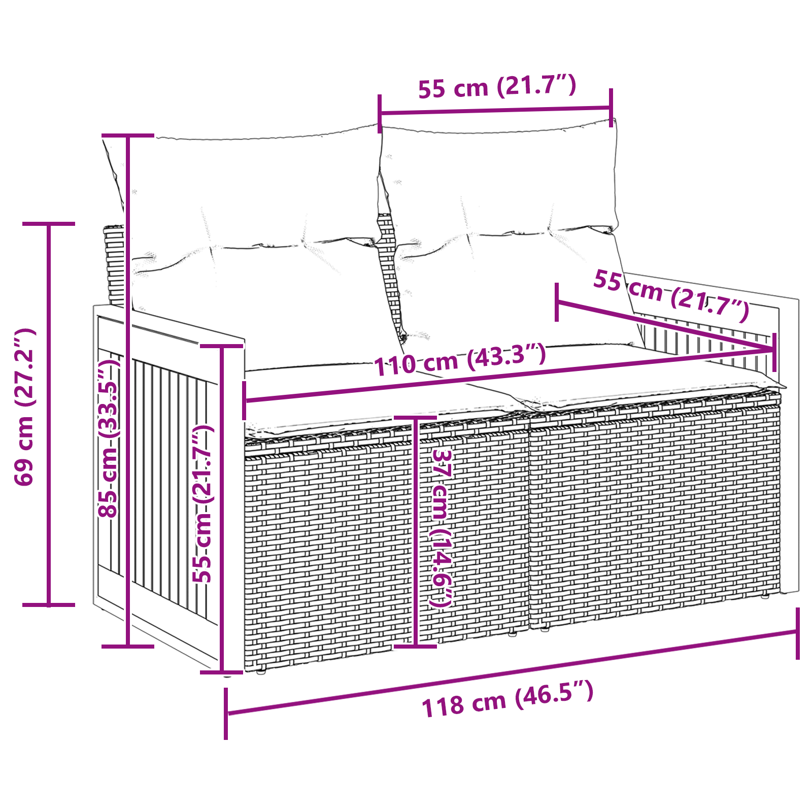 Set canapele grădină 13 piese cu perne Negru Ratan polițian Acacia, Set dining grădină 4 piese cu perne Negru Ratan polițian Acacia, Canapea grădină 2 locuri cu perne Negru Ratan polițian GartenMobel Dekor