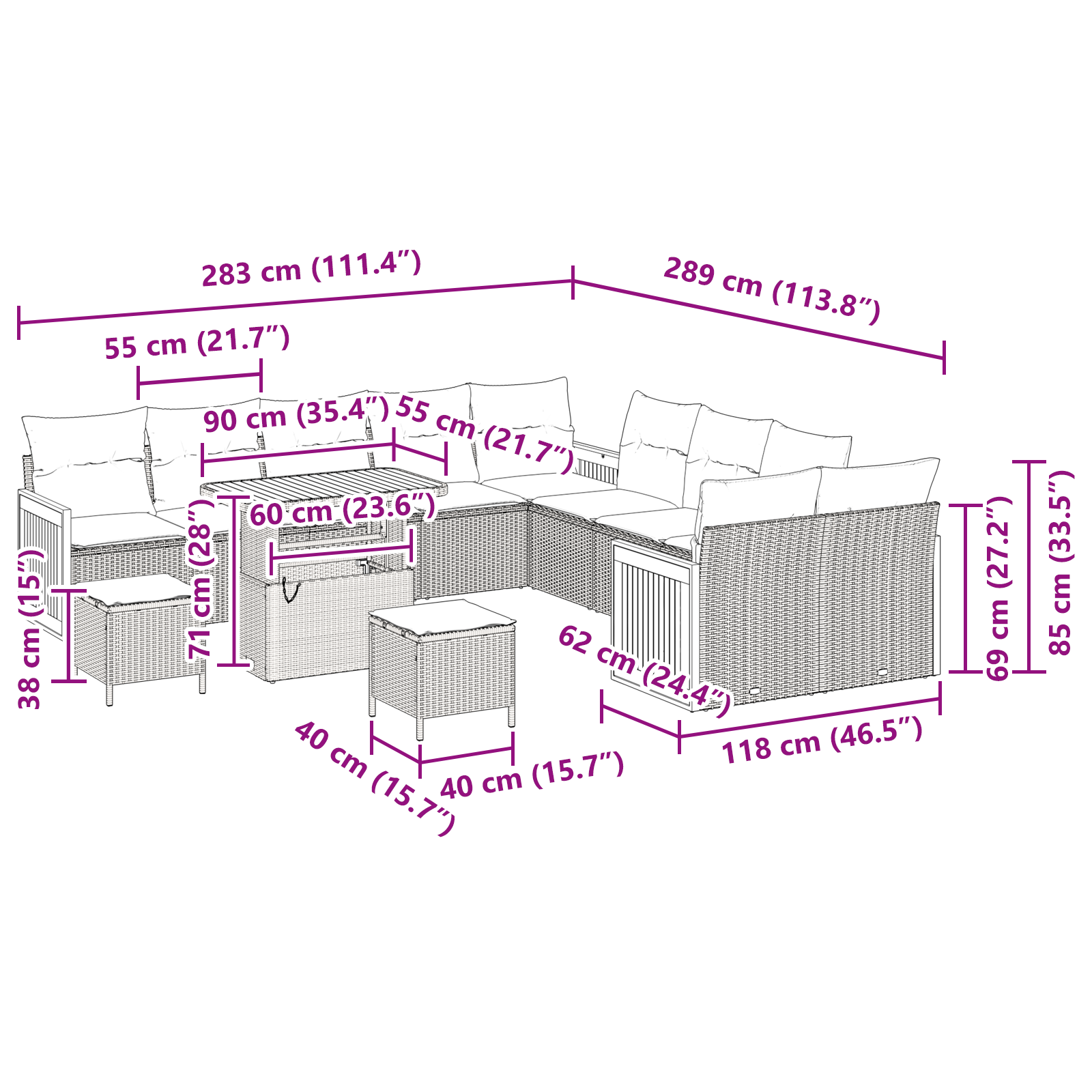 Set de sofa de grădină cu 13 piese și perne Negru Poliratan Acacia, Sofa de grădină cu 2 locuri și perne Negru Poliratan, Set de dining de grădină cu 3 piese și perne Negru Poliratan Acacia GartenMobel Dekor