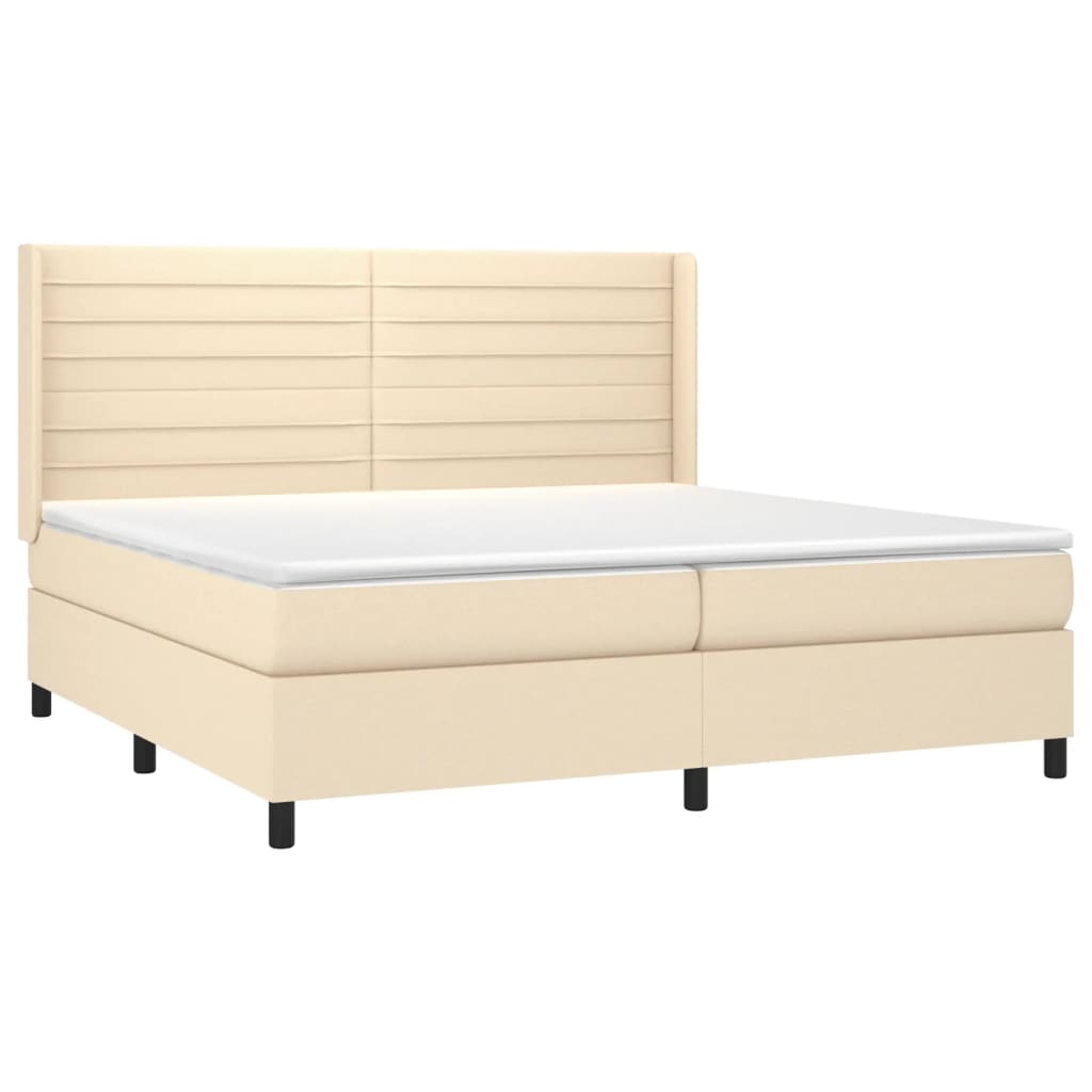 Pat box spring cu saltea, crem, 200x200 cm, textil GartenMobel Dekor