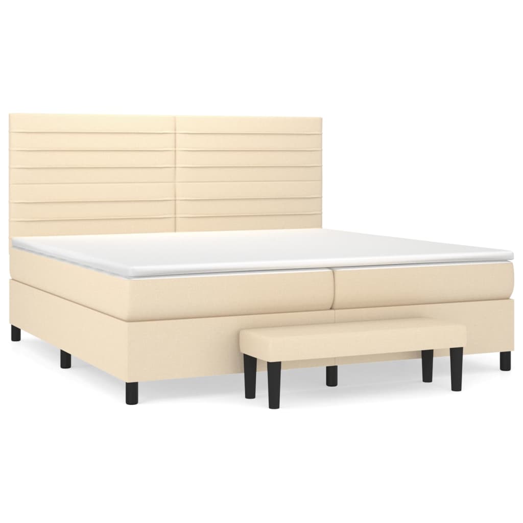 Pat box spring cu saltea, crem, 200x200 cm, textil GartenMobel Dekor