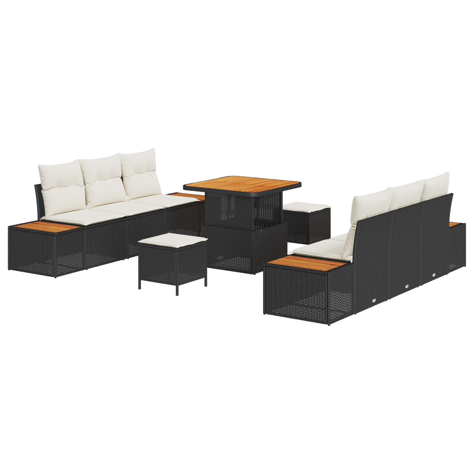 Set de sofa de grădină 9 piese cu perne Ratan Poli Negru Acacia GartenMobel Dekor