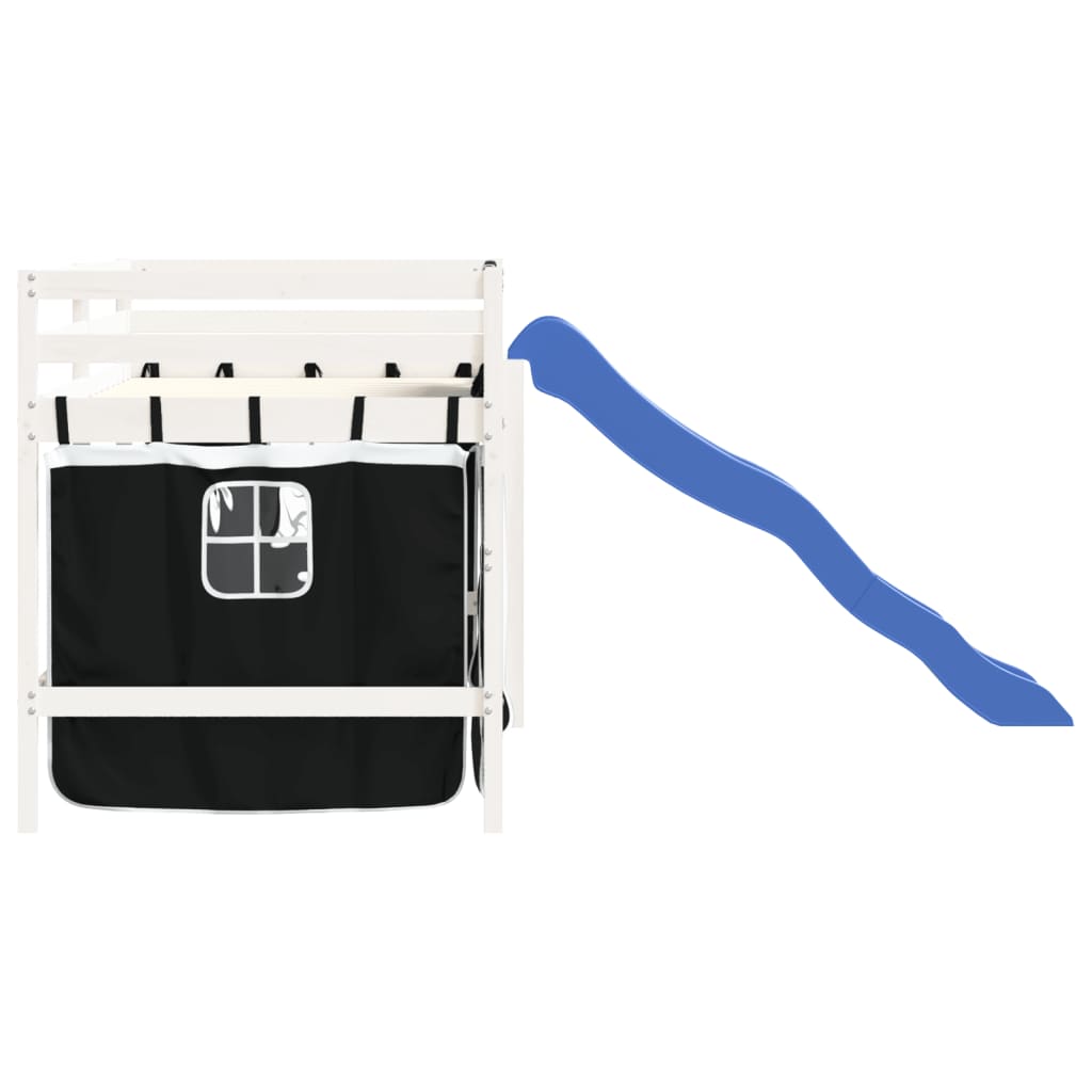 Pat etajat de copii perdele, alb/negru 90x190 cm lemn masiv pin GartenMobel Dekor