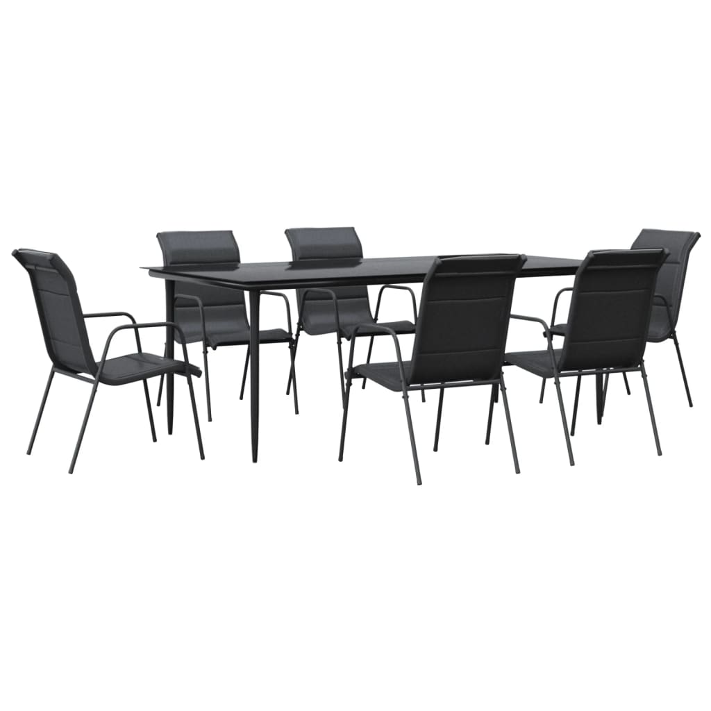 Set mobilier de grădină, 7 piese, negru, oțel și textilenă GartenMobel Dekor