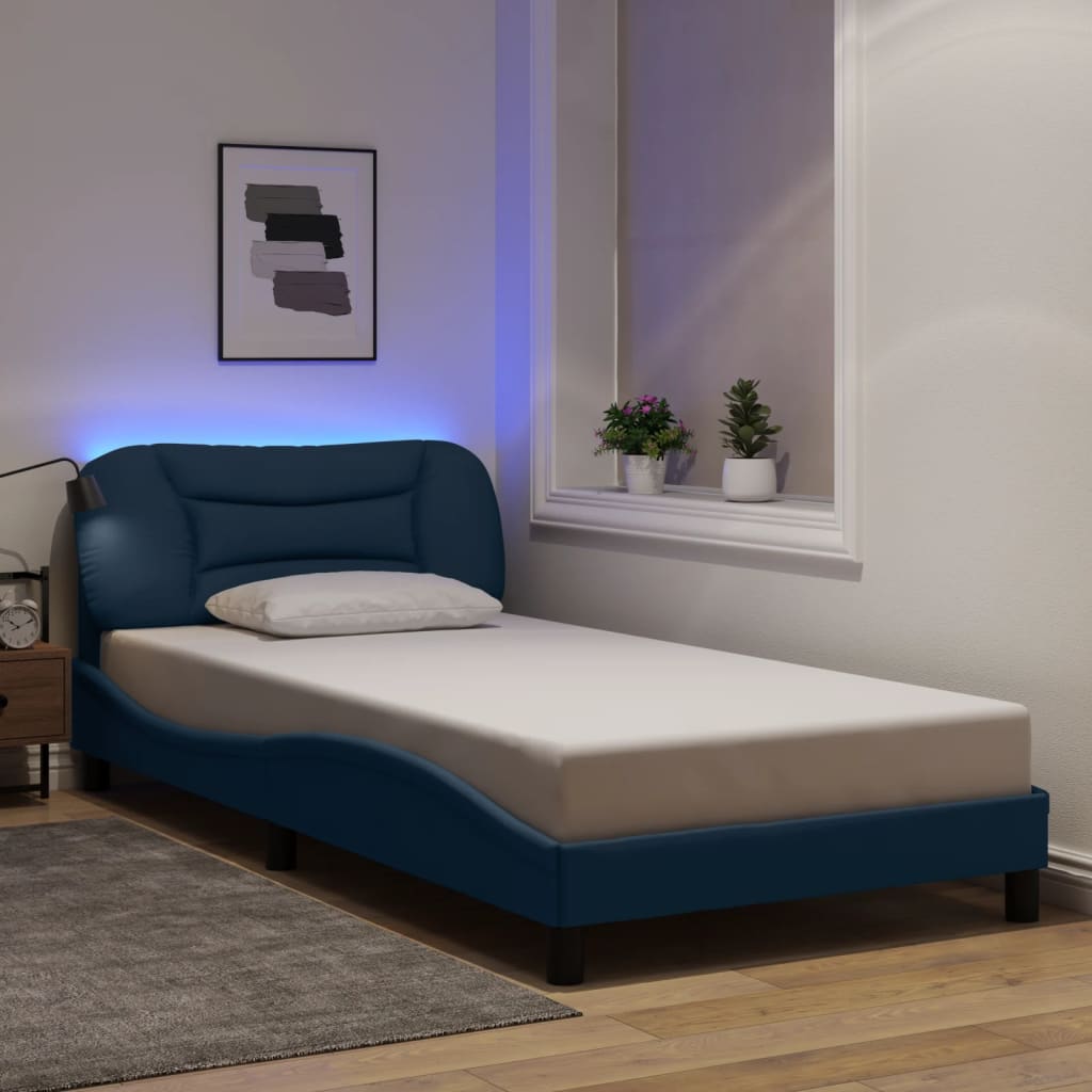 Cadru de pat cu LED fără saltea Albastru 100x200 cm Material GartenMobel Dekor