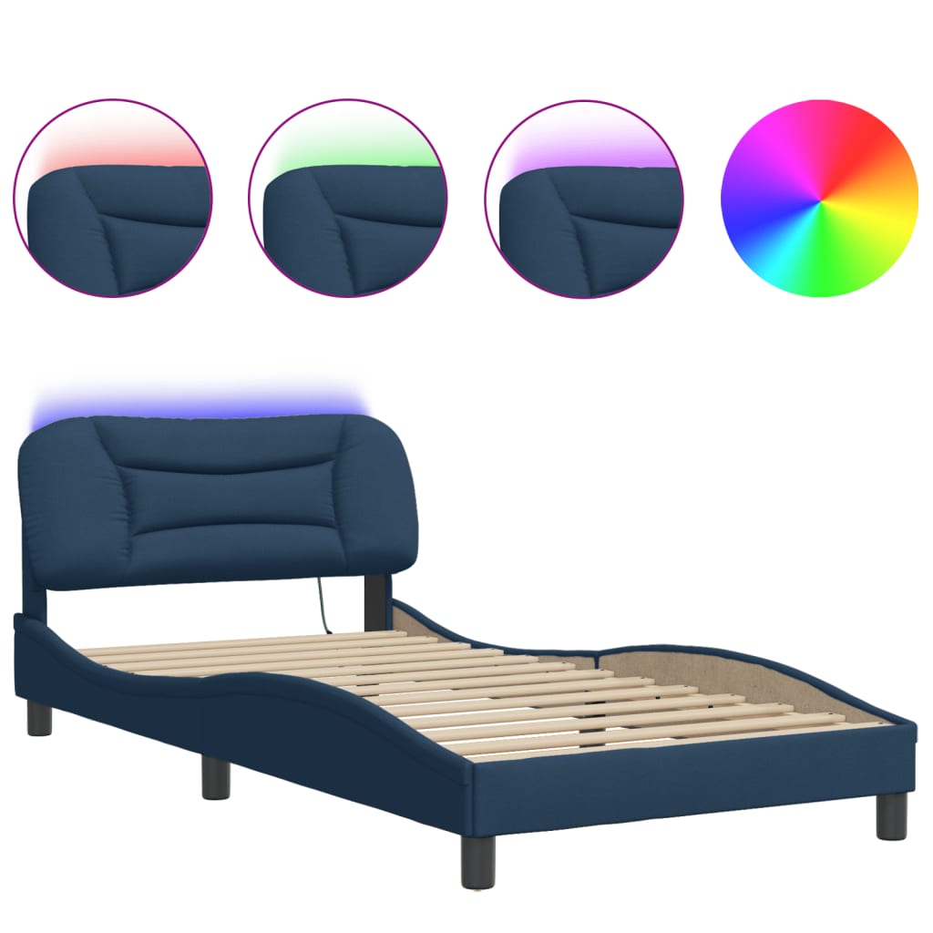 Cadru de pat cu LED fără saltea Albastru 100x200 cm Material GartenMobel Dekor