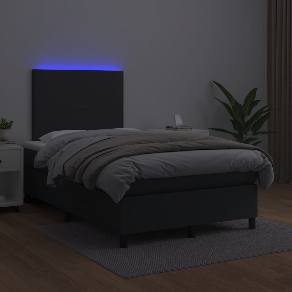 Pat box spring cu saltea și LED, negru, 120x190 cm, piele eco GartenMobel Dekor