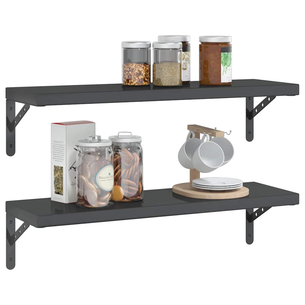 Rafturi de perete, 2 buc. 75x23,5 cm negru oțel inoxidabil GartenMobel Dekor