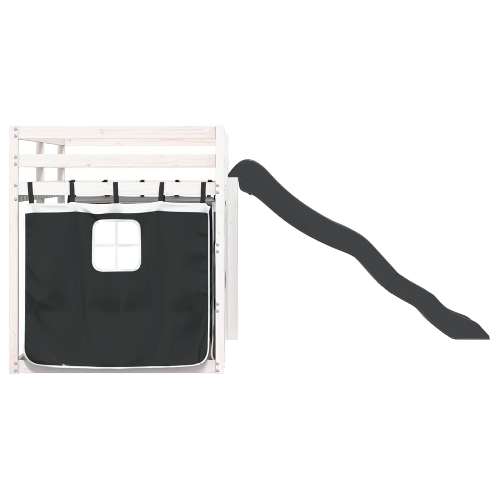 Pat supraetajat cu tobogan și perdele, alb și negru, 80x200 cm GartenMobel Dekor