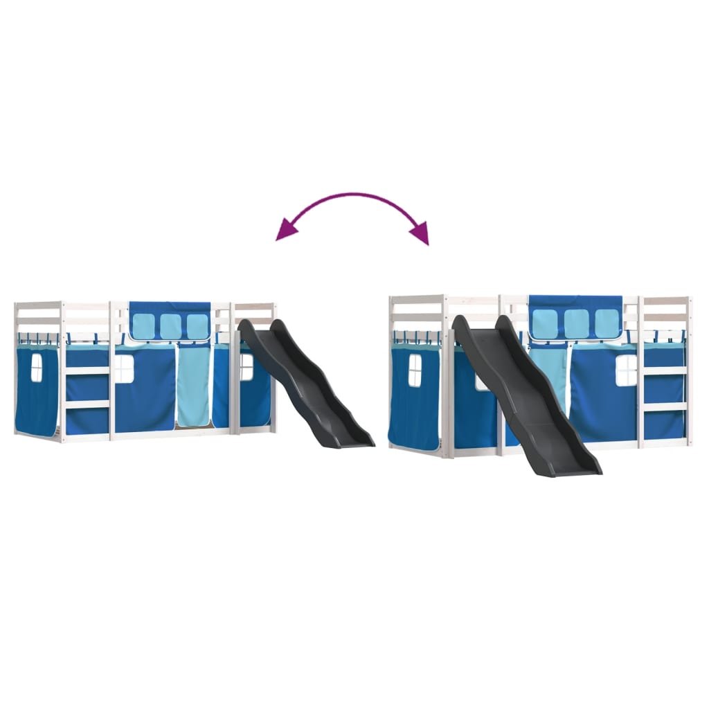 Pat supraetajat cu tobogan și perdele, albastru, 80x200 cm GartenMobel Dekor