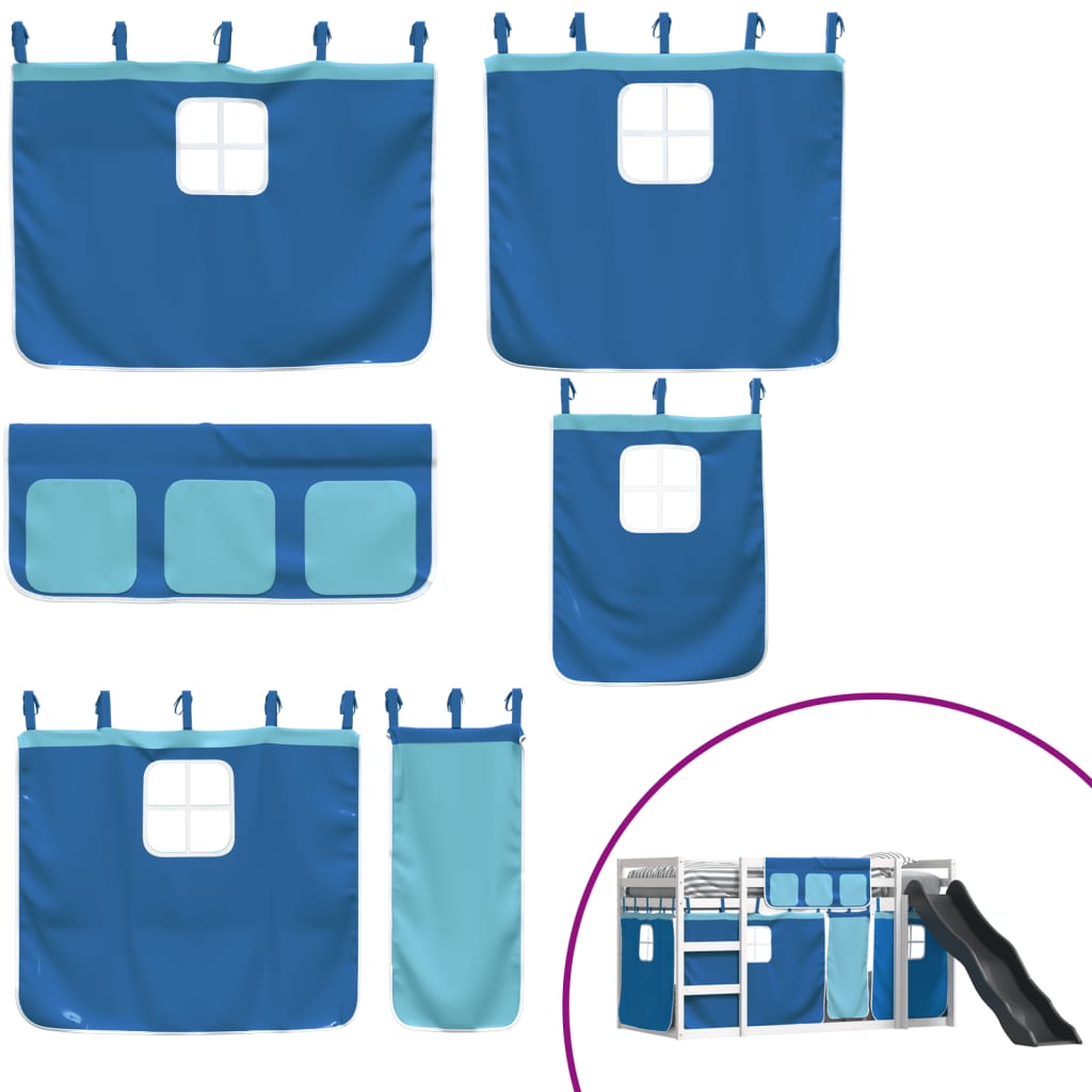 Pat supraetajat cu tobogan și perdele, albastru, 80x200 cm GartenMobel Dekor