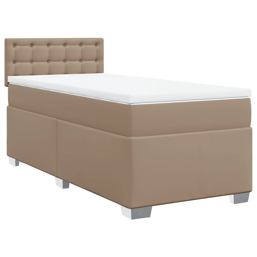 Pat box spring cu saltea, cappuccino, 90x200 cm piele ecologică GartenMobel Dekor