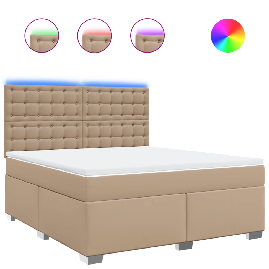 Pat box spring cu saltea, cappuccino, 180x200cm piele ecologică GartenMobel Dekor