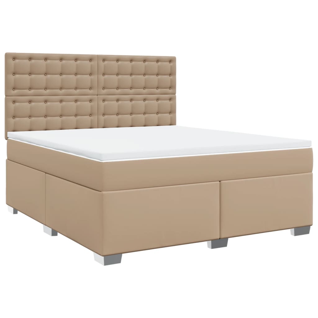 Pat box spring cu saltea, cappuccino, 180x200cm piele ecologică GartenMobel Dekor