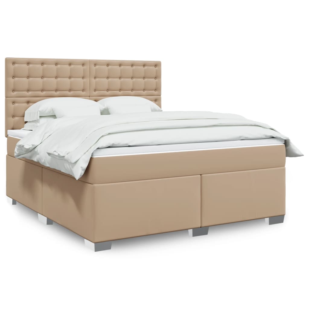 Pat box spring cu saltea, cappuccino, 180x200cm piele ecologică GartenMobel Dekor