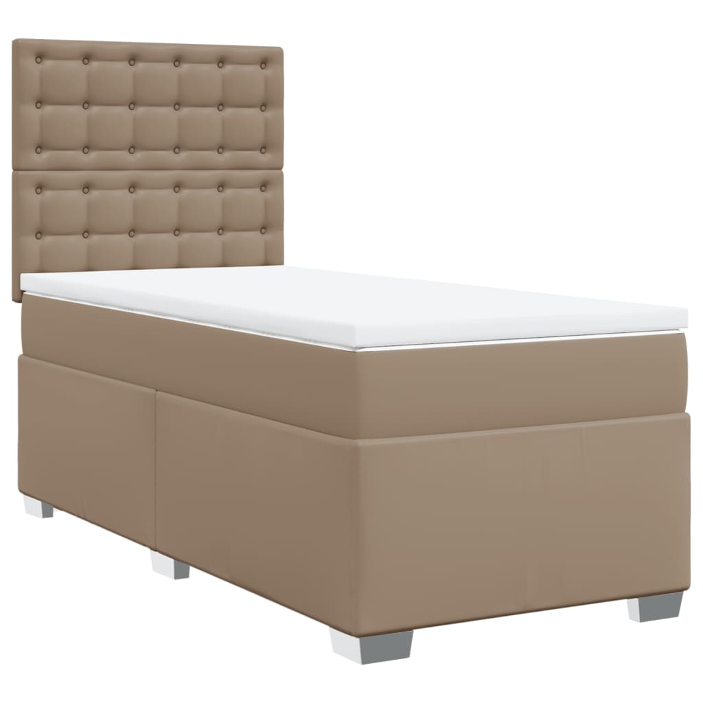 Pat box spring cu saltea, cappuccino, 90x200 cm piele ecologică GartenMobel Dekor