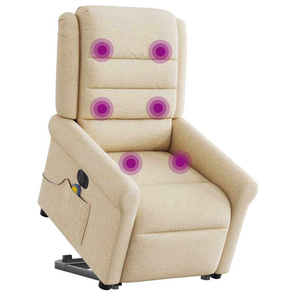 Fotoliu electric de masaj rabatabil cu ridicare, crem, textil GartenMobel Dekor