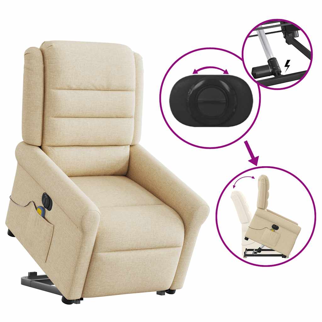 Fotoliu electric de masaj rabatabil cu ridicare, crem, textil GartenMobel Dekor