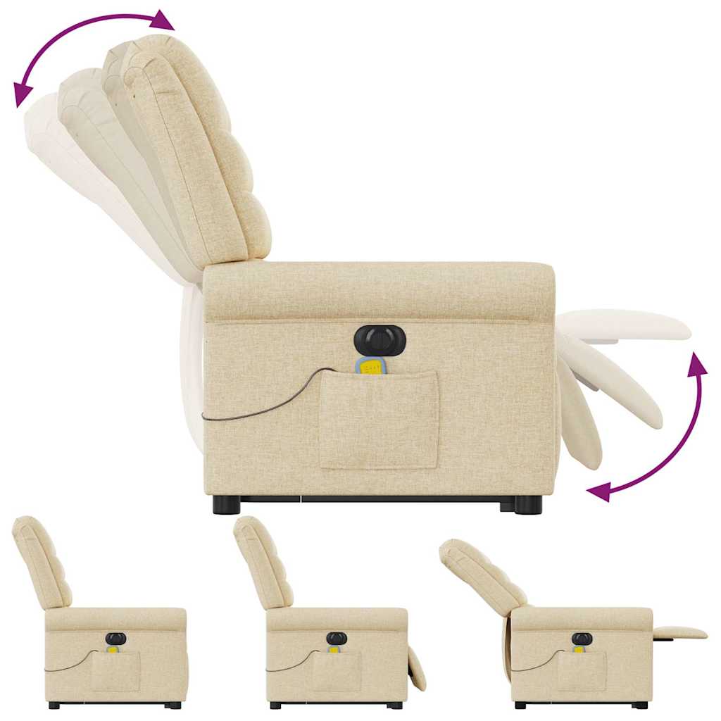 Fotoliu electric de masaj rabatabil cu ridicare, crem, textil GartenMobel Dekor