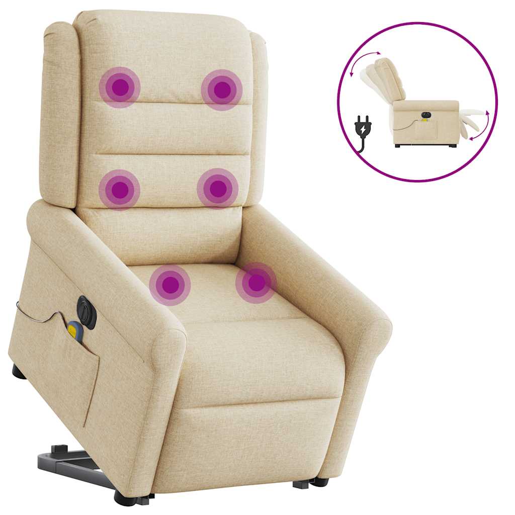Fotoliu electric de masaj rabatabil cu ridicare, crem, textil GartenMobel Dekor