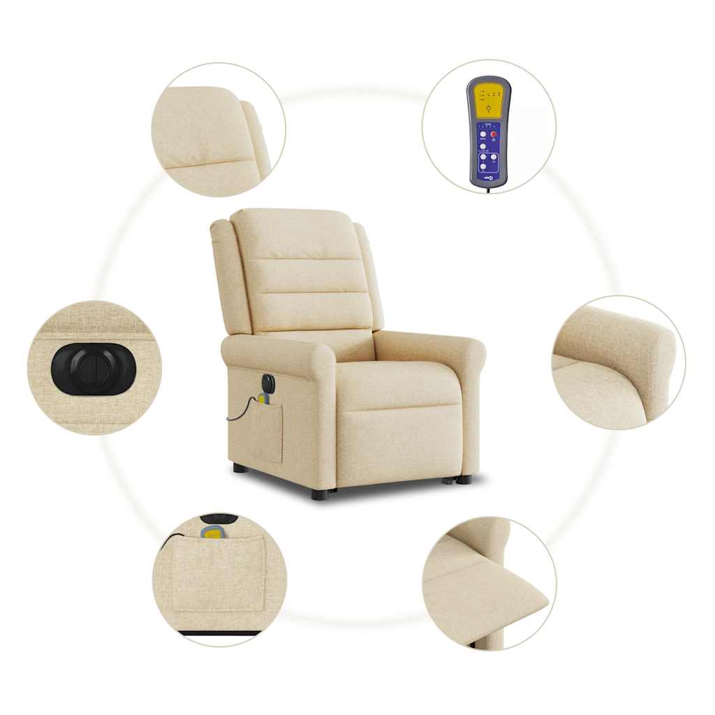 Fotoliu electric de masaj rabatabil cu ridicare, crem, textil GartenMobel Dekor